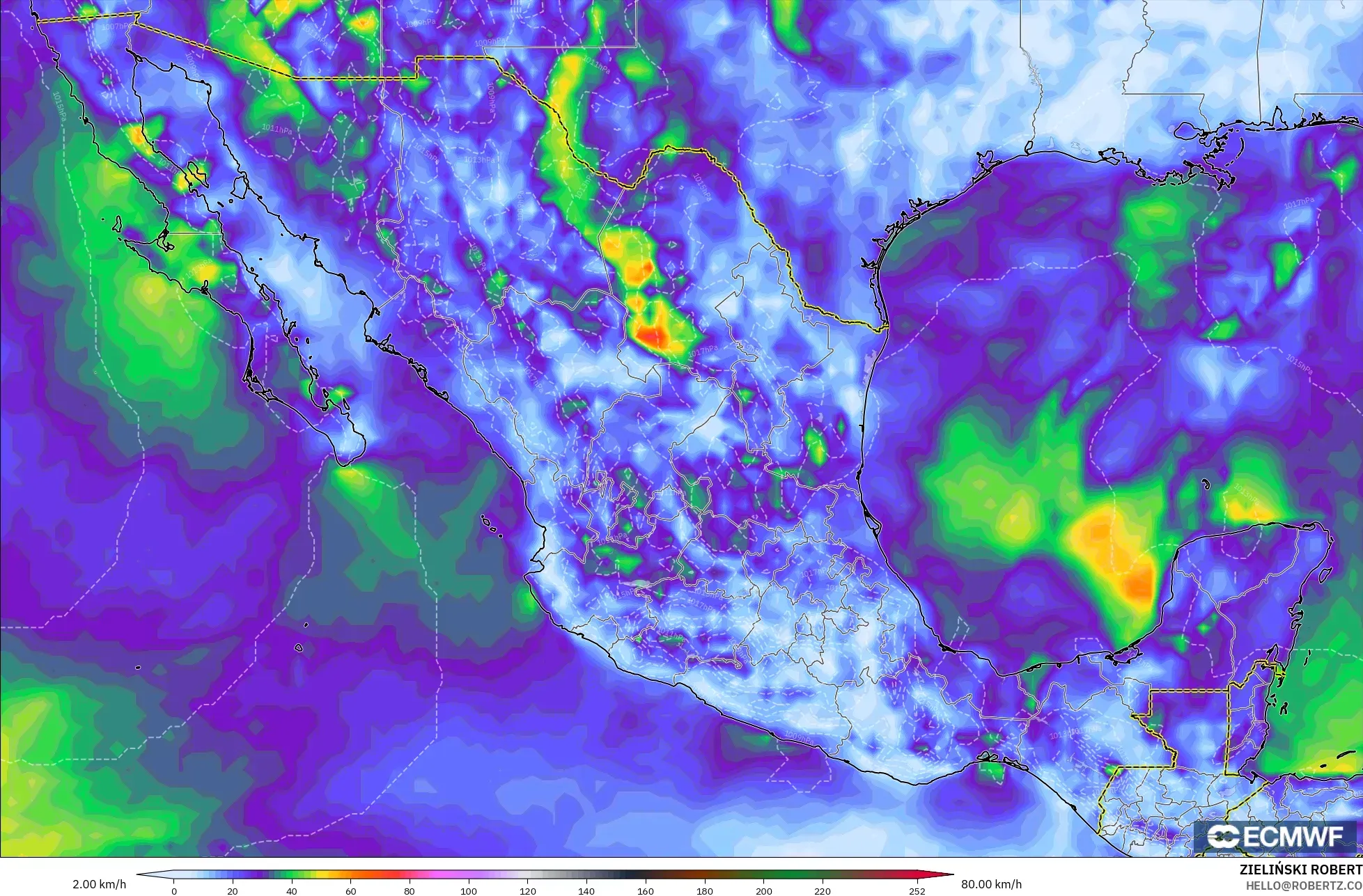 ECMWF IFS 0.25° モデル - メキシコ, 突風