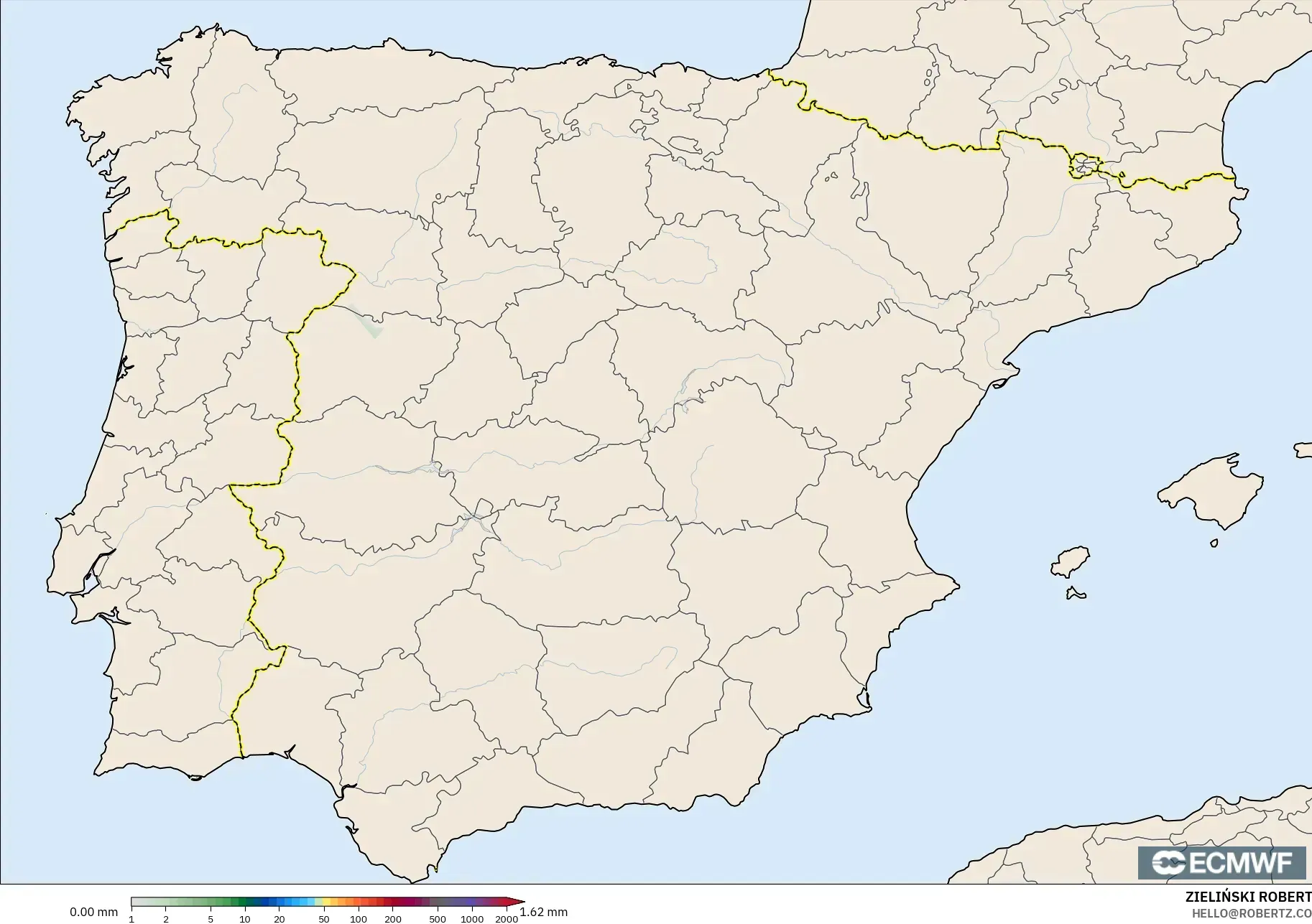 ECMWF IFS 0.25° モデル - スペイン, 降水量の合計