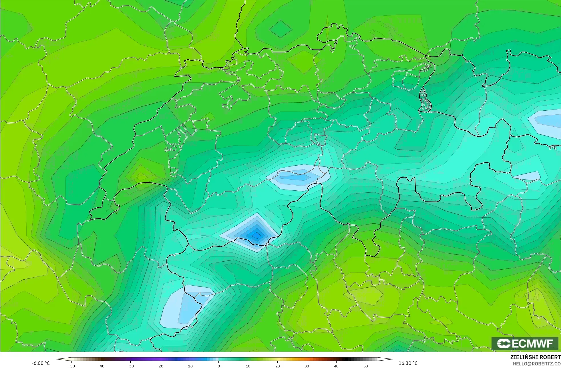ECMWF IFS 0.25° モデル - スイス, 露点温度（2m）