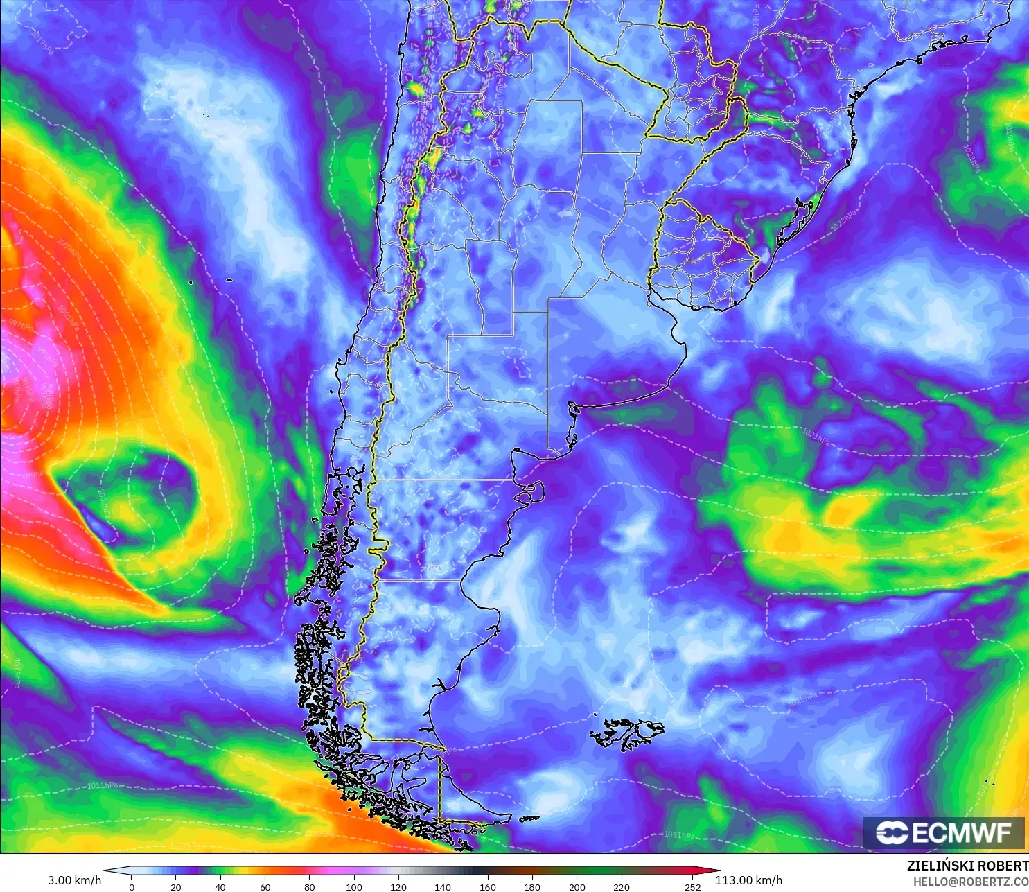 ECMWF IFS 0.25° モデル - アルゼンチン, 突風