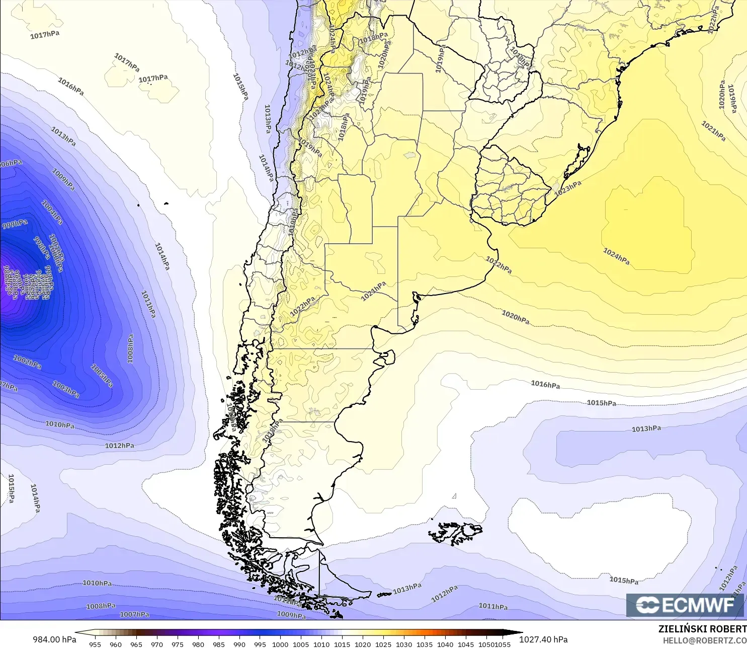 ECMWF IFS 0.25° モデル - アルゼンチン, 気圧