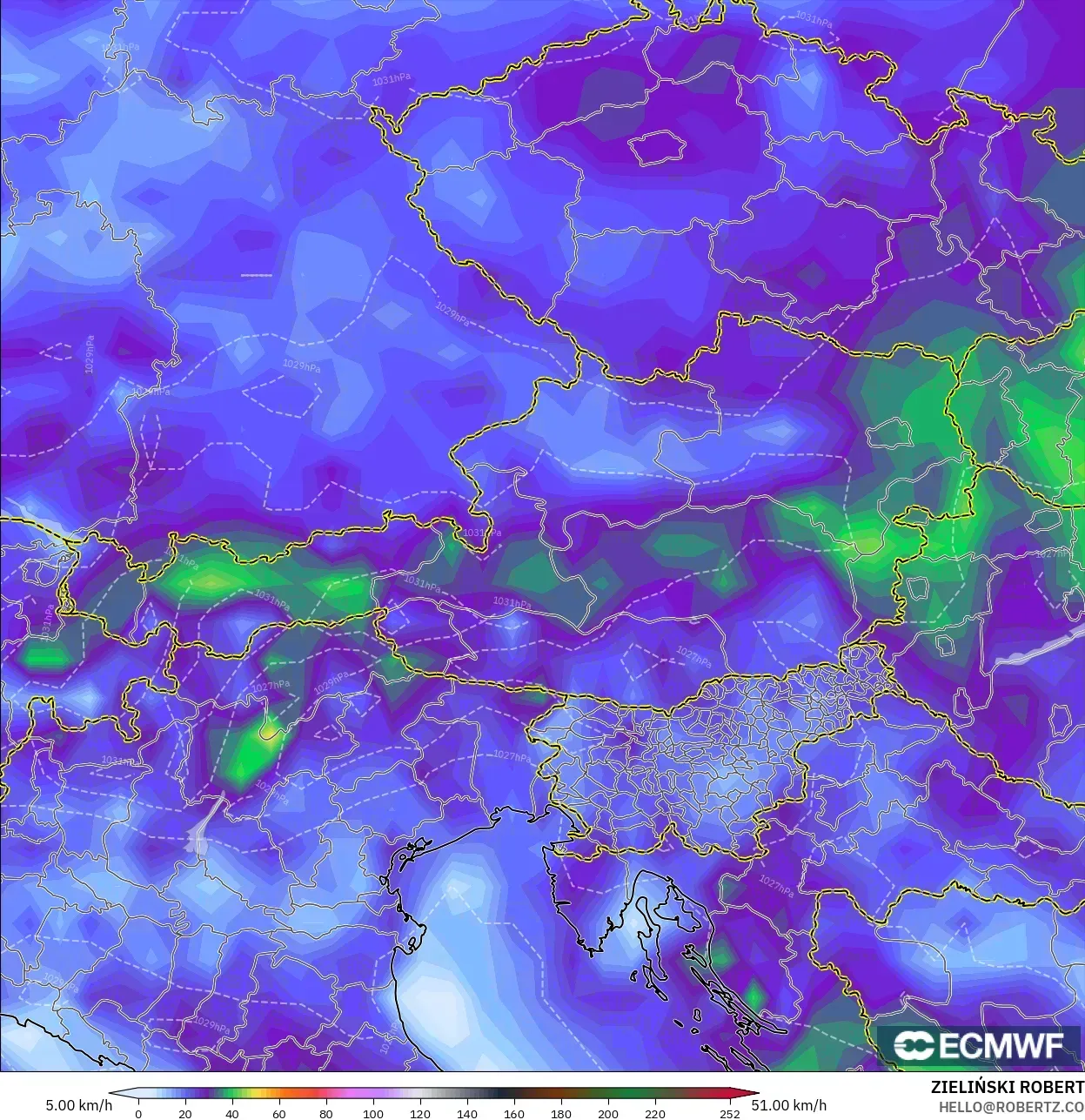 ECMWF IFS 0.25° モデル - オーストリア, 突風