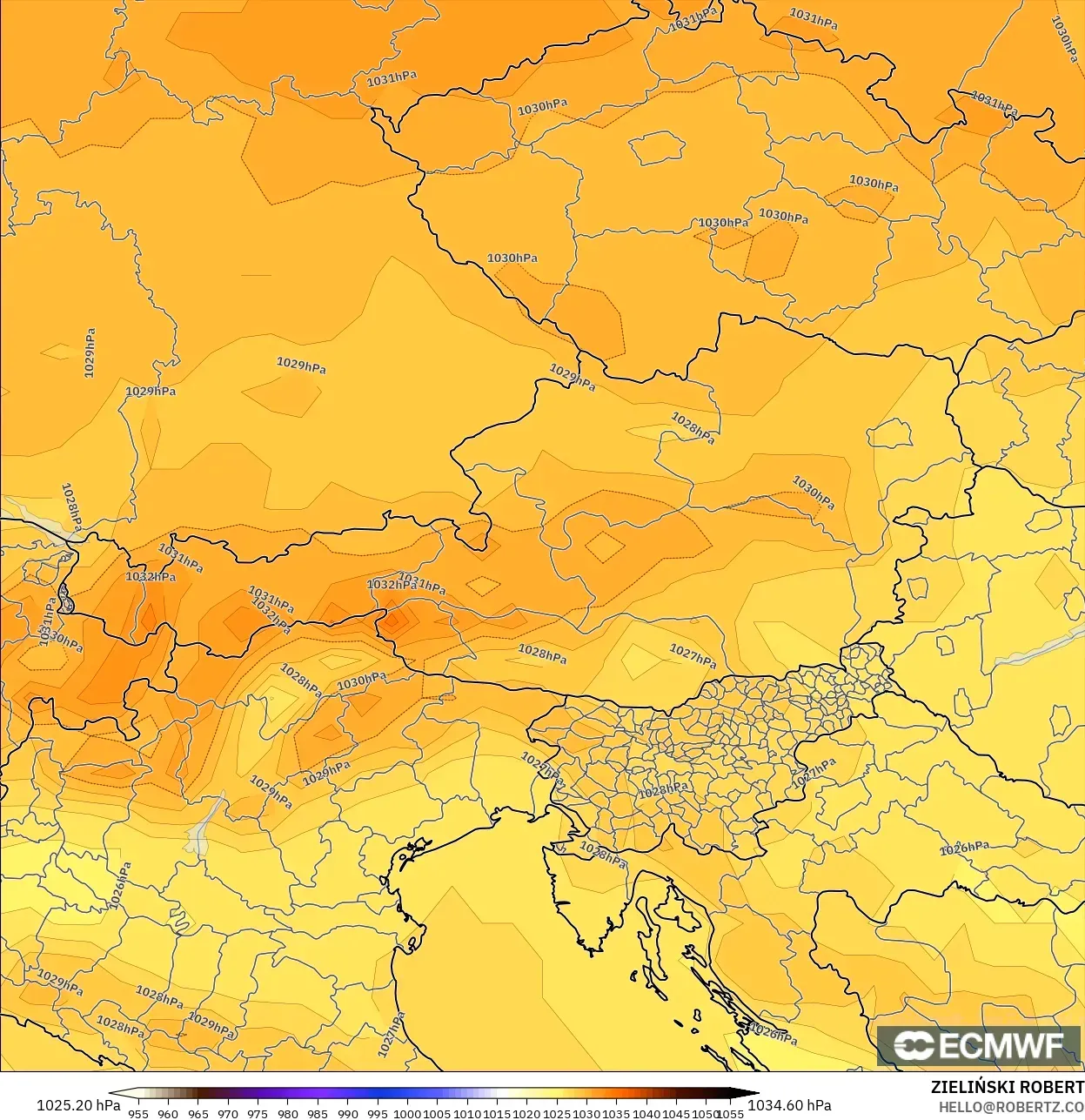 ECMWF IFS 0.25° モデル - オーストリア, 気圧