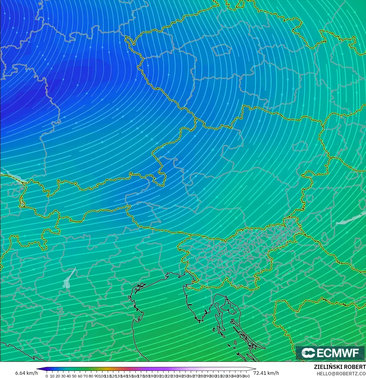 ECMWF IFS 0.25° モデル - オーストリア, 風速（300hPa）