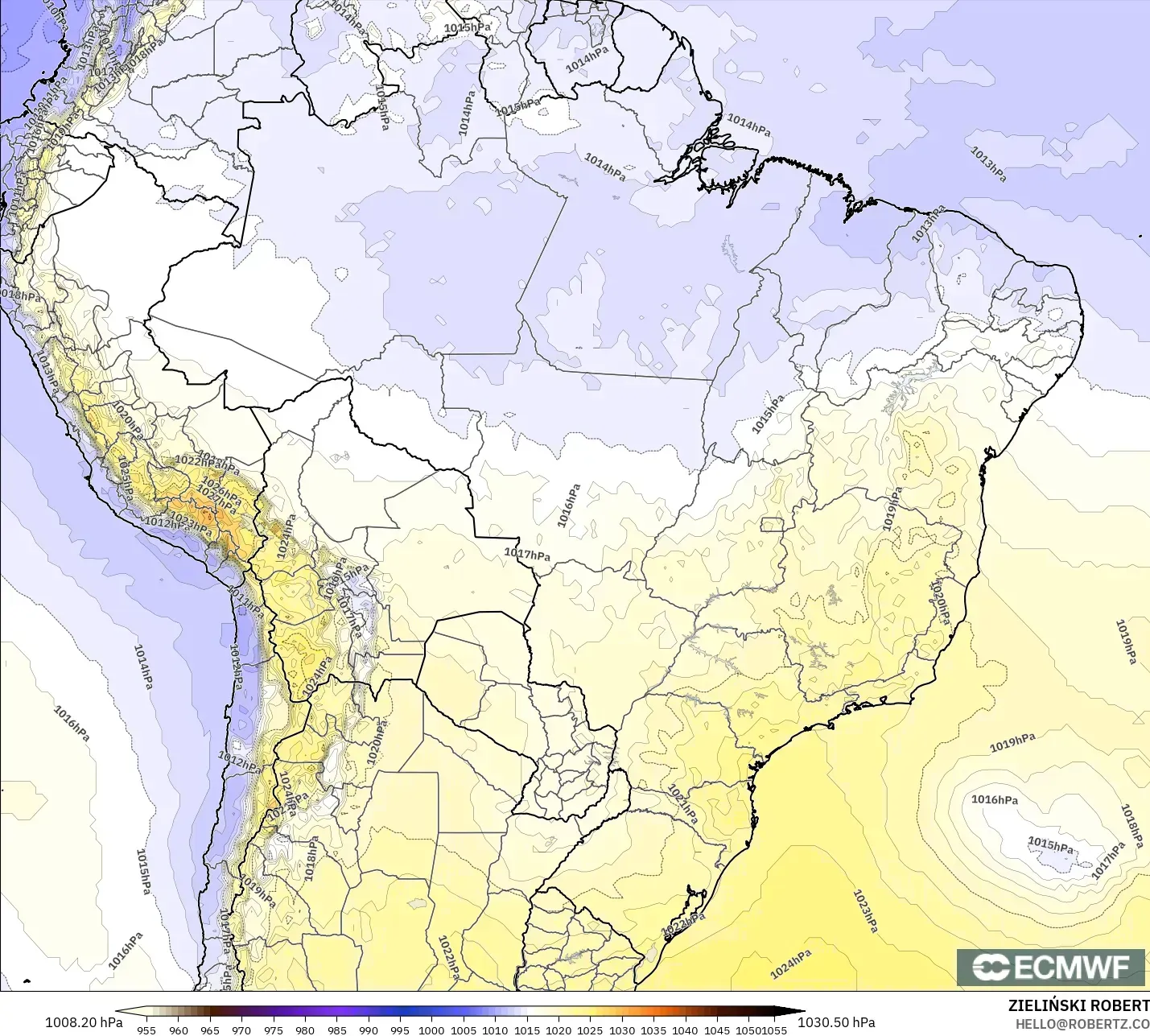 ECMWF IFS 0.25° モデル - ブラジル, 気圧