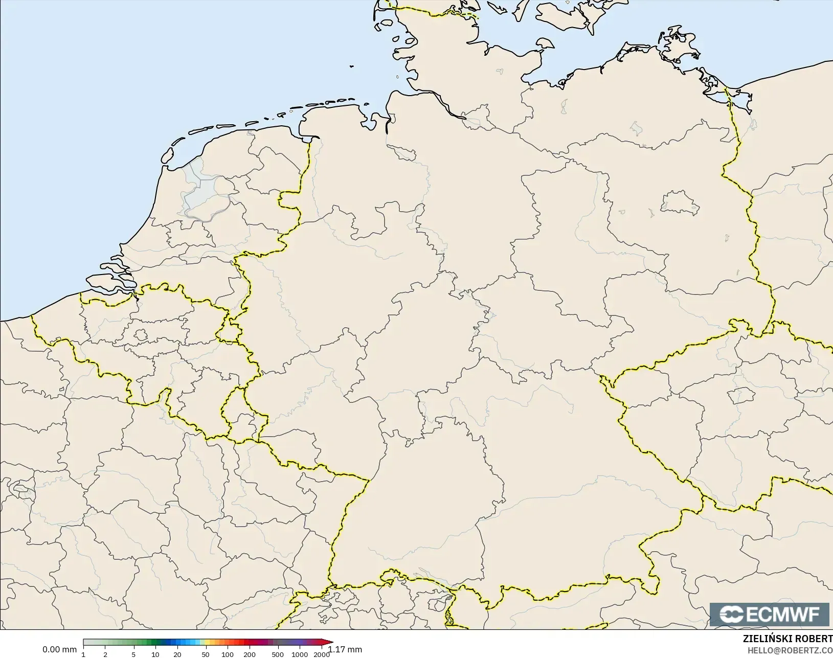 ECMWF IFS 0.25° モデル - ドイツ, 降水量の合計