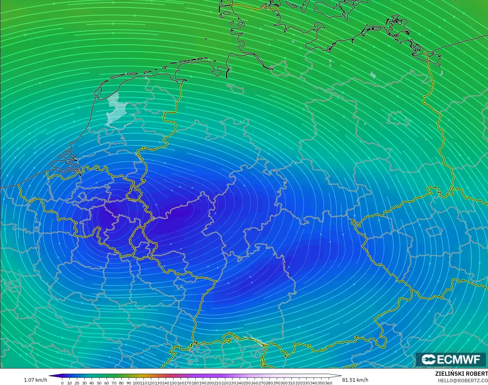 ECMWF IFS 0.25° モデル - ドイツ, 風速（300hPa）