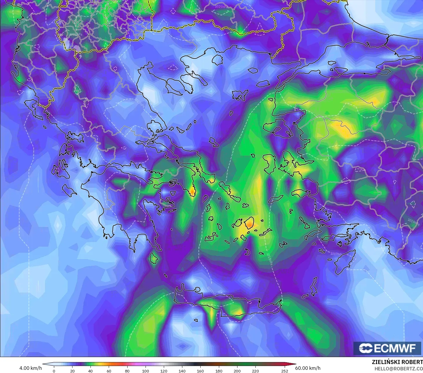 ECMWF IFS 0.25° モデル - ギリシャ, 突風
