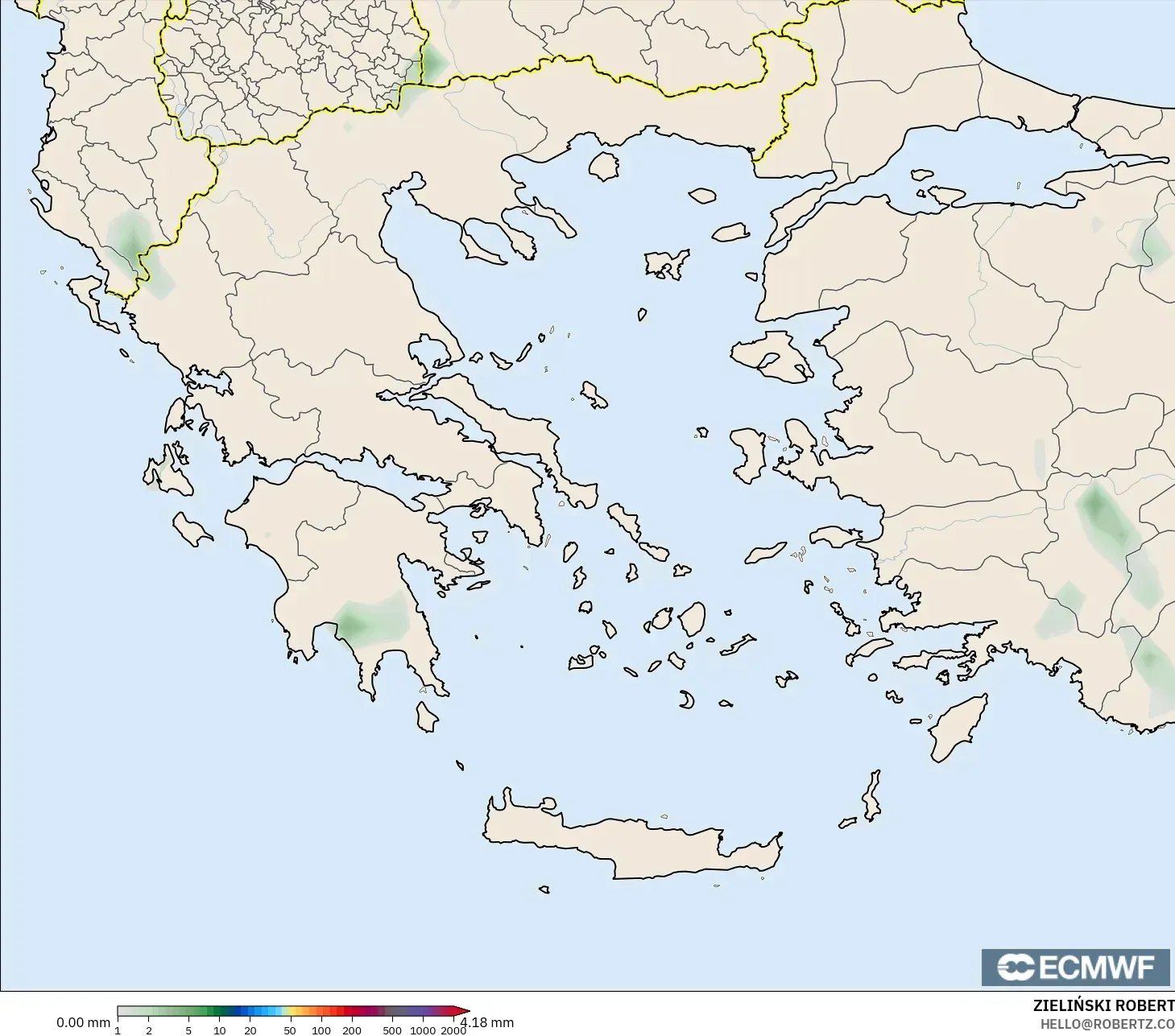 ECMWF IFS 0.25° モデル - ギリシャ, 降水量の合計