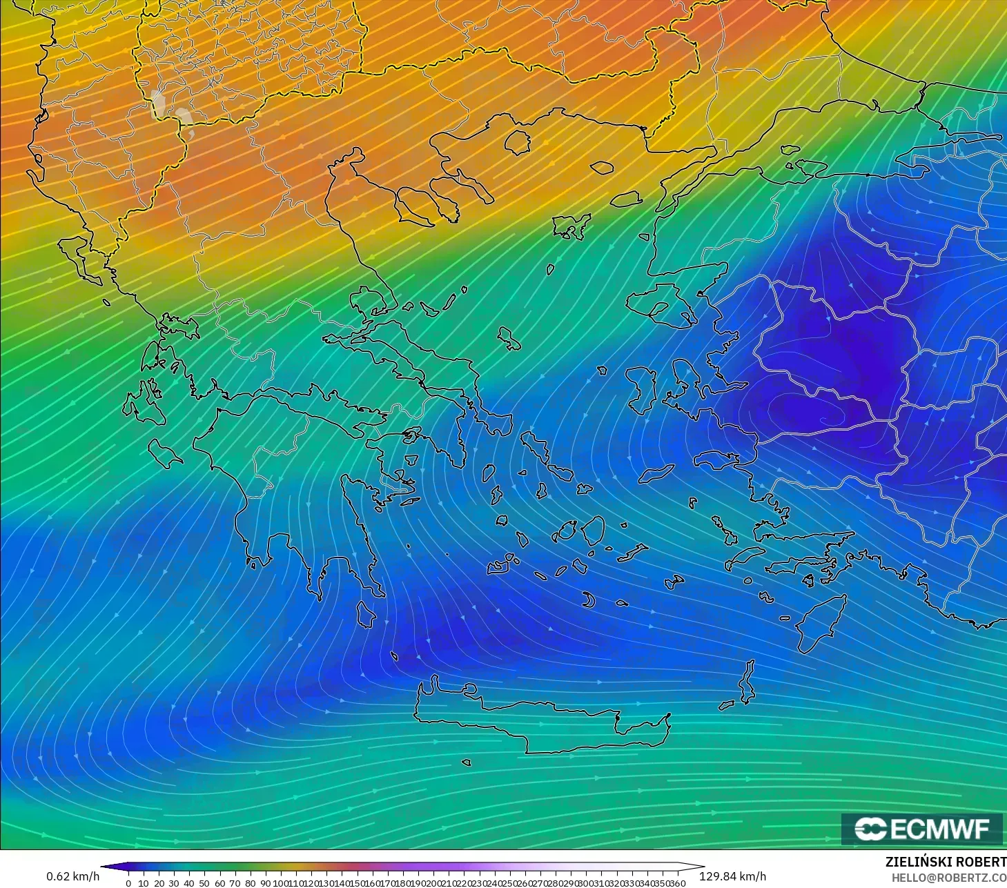 ECMWF IFS 0.25° モデル - ギリシャ, 風速（300hPa）