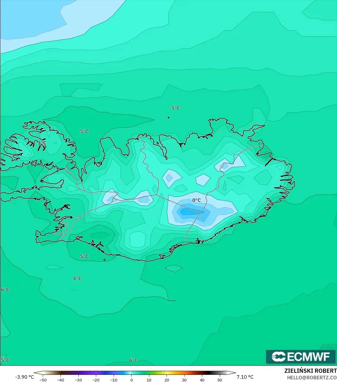 ECMWF IFS 0.25° モデル - アイスランド, 露点温度（2m）