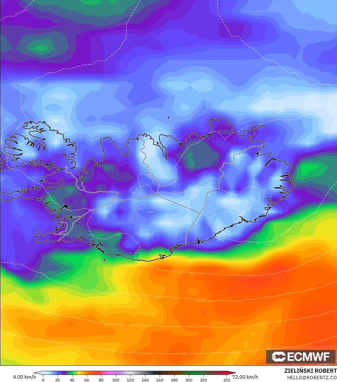 ECMWF IFS 0.25° モデル - アイスランド, 突風