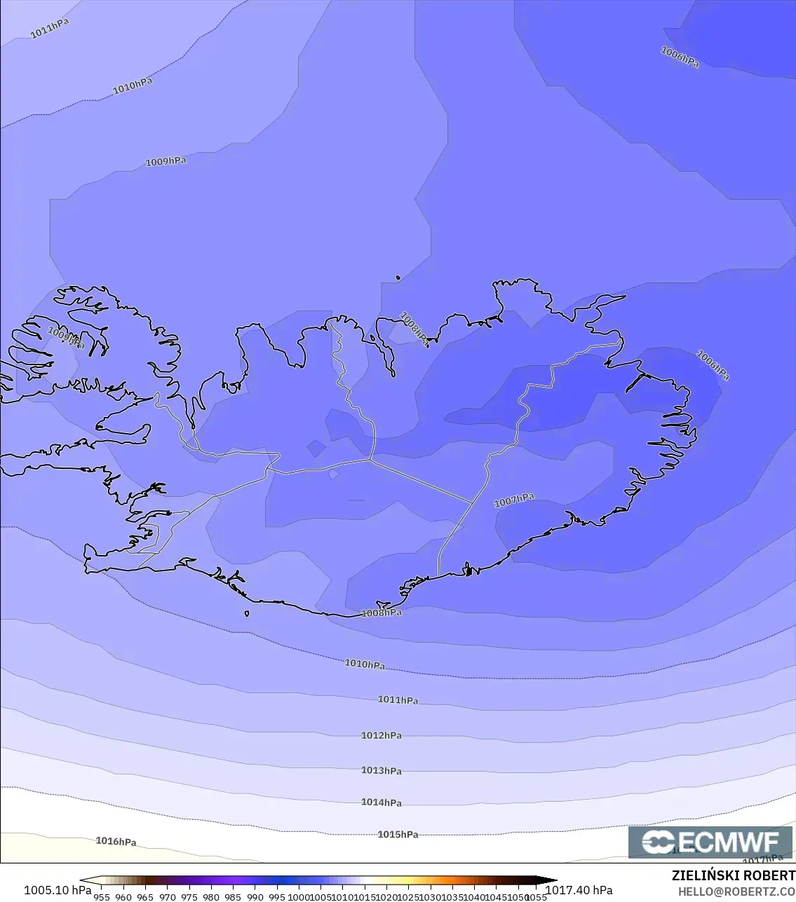 ECMWF IFS 0.25° モデル - アイスランド, 気圧