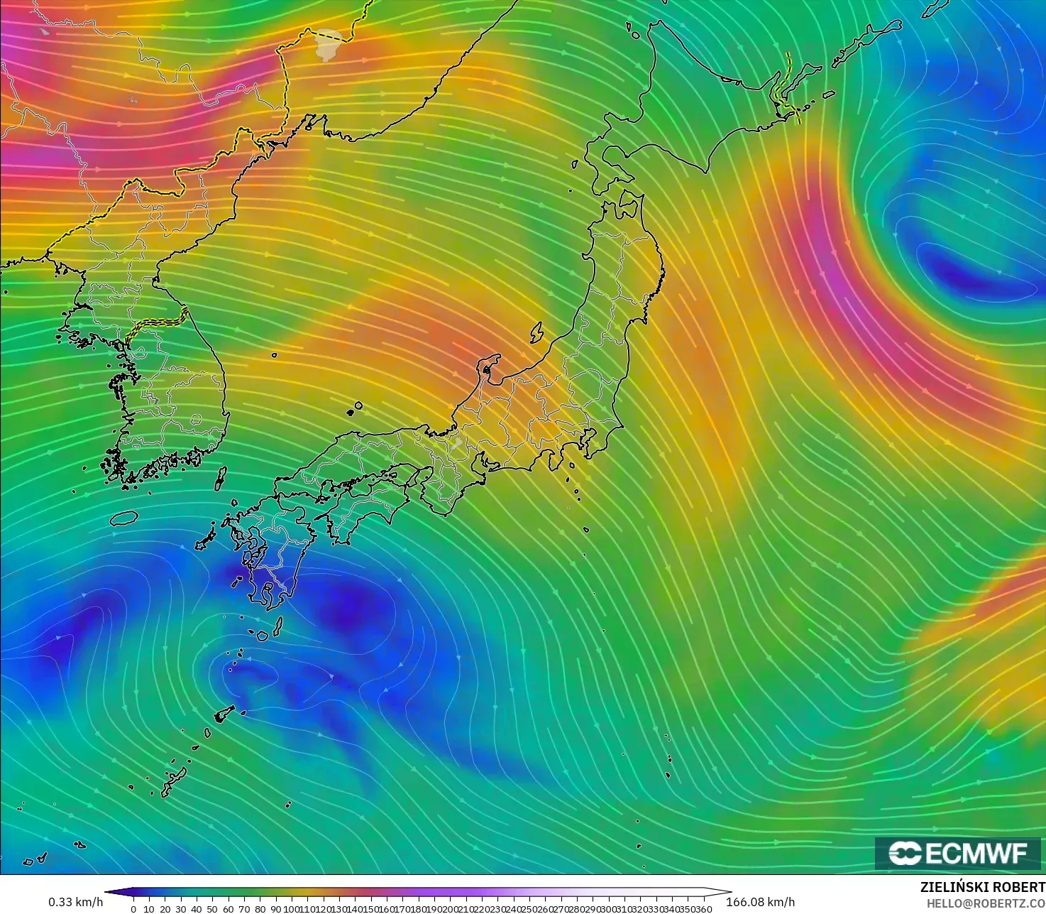 ECMWF IFS 0.25° モデル - 日本, 風速（300hPa）
