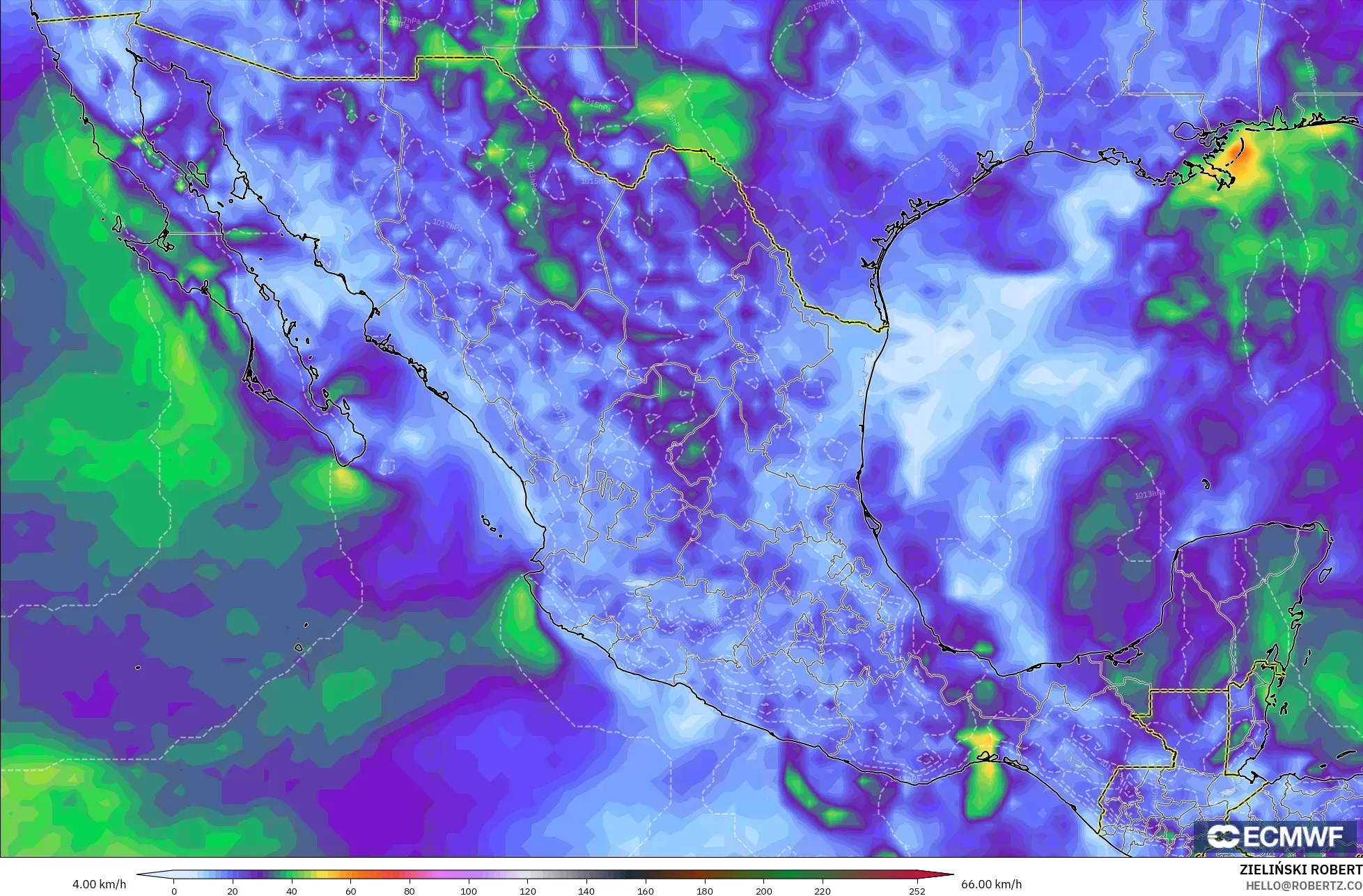 ECMWF IFS 0.25° モデル - メキシコ, 突風（最大）