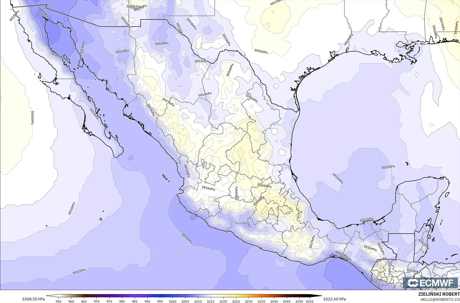 ECMWF IFS 0.25° モデル - メキシコ, 気圧