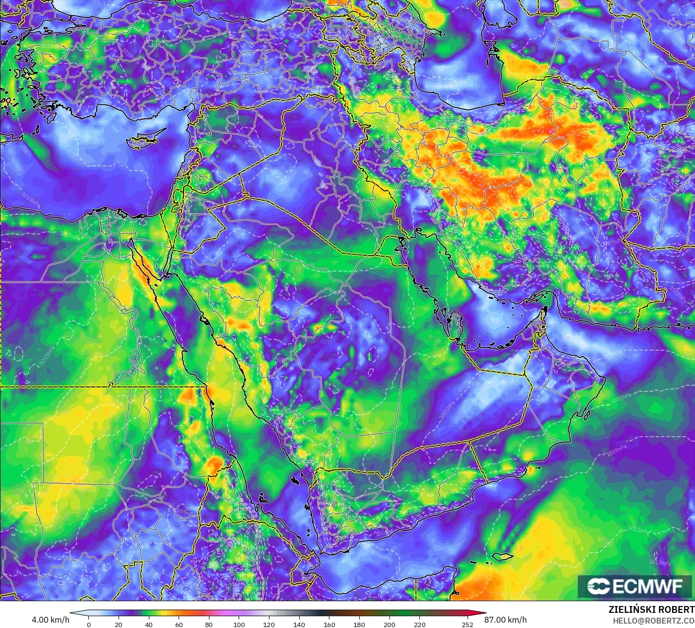 ECMWF IFS 0.25° モデル - 中東, 突風