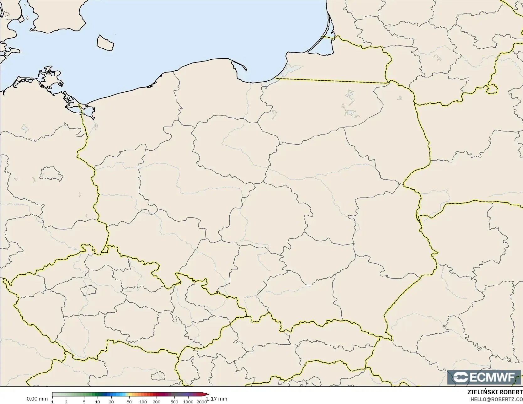 ECMWF IFS 0.25° モデル - ポーランド, 降水量の合計
