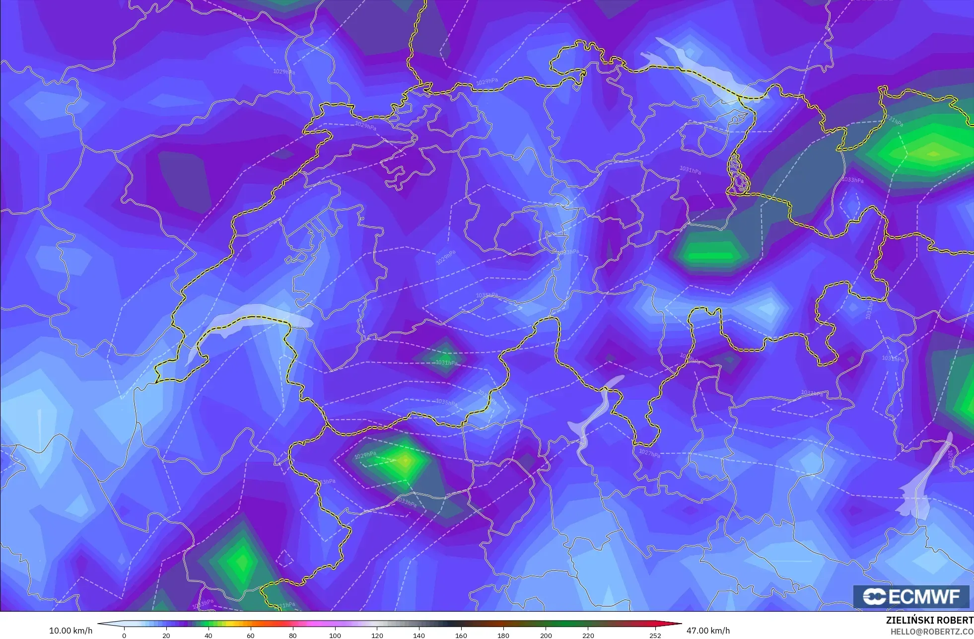 ECMWF IFS 0.25° モデル - スイス, 突風