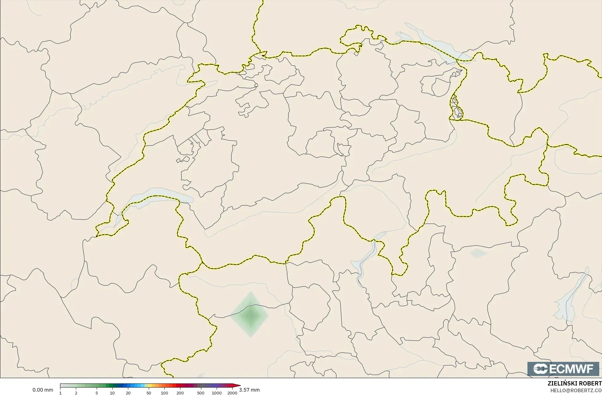 ECMWF IFS 0.25° モデル - スイス, 降水量の合計