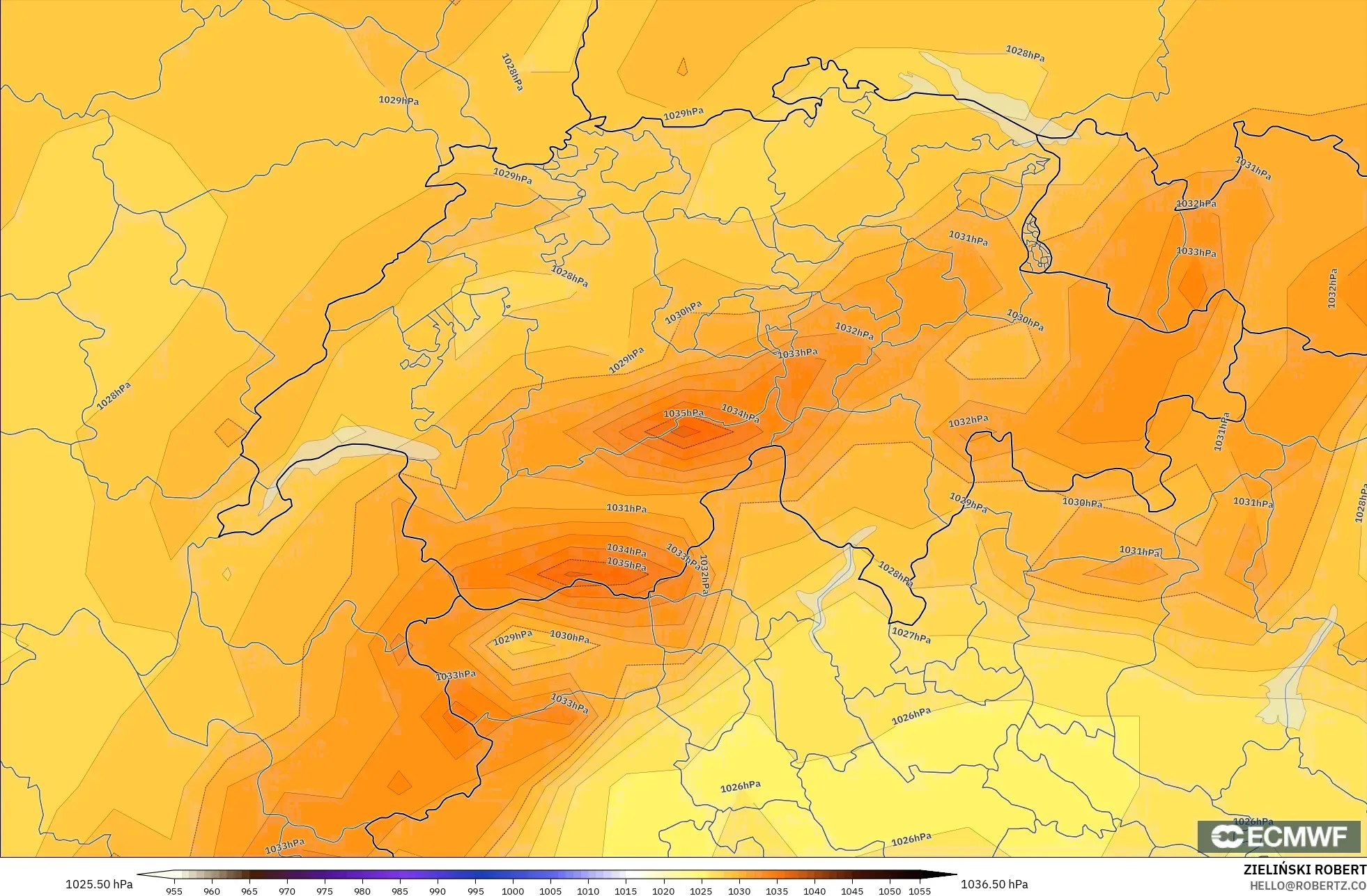 ECMWF IFS 0.25° モデル - スイス, 気圧