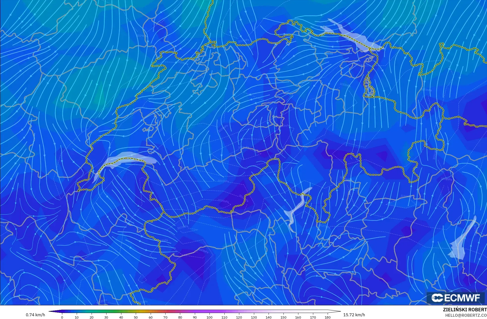 ECMWF IFS 0.25° モデル - スイス, 風速（10m）