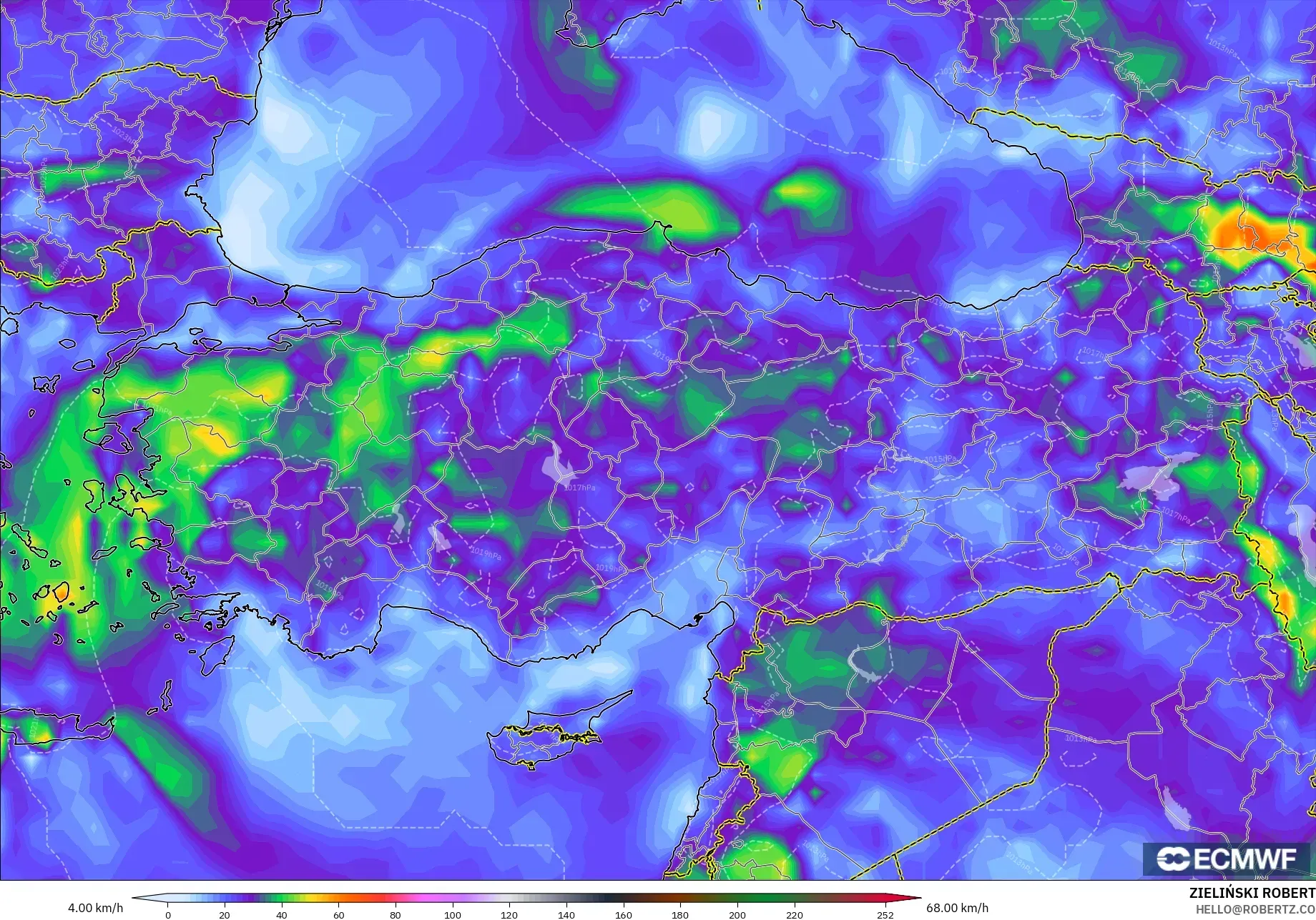 ECMWF IFS 0.25° モデル - トルコ, 突風