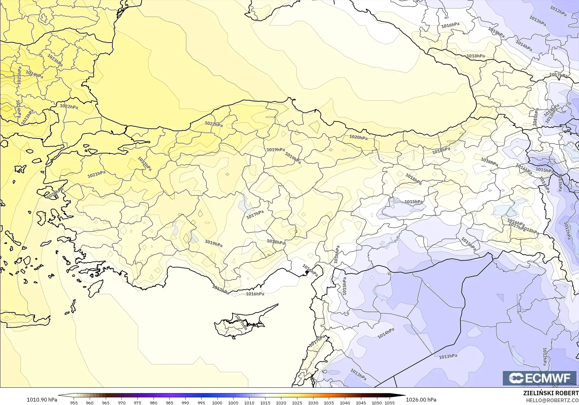 ECMWF IFS 0.25° モデル - トルコ, 気圧