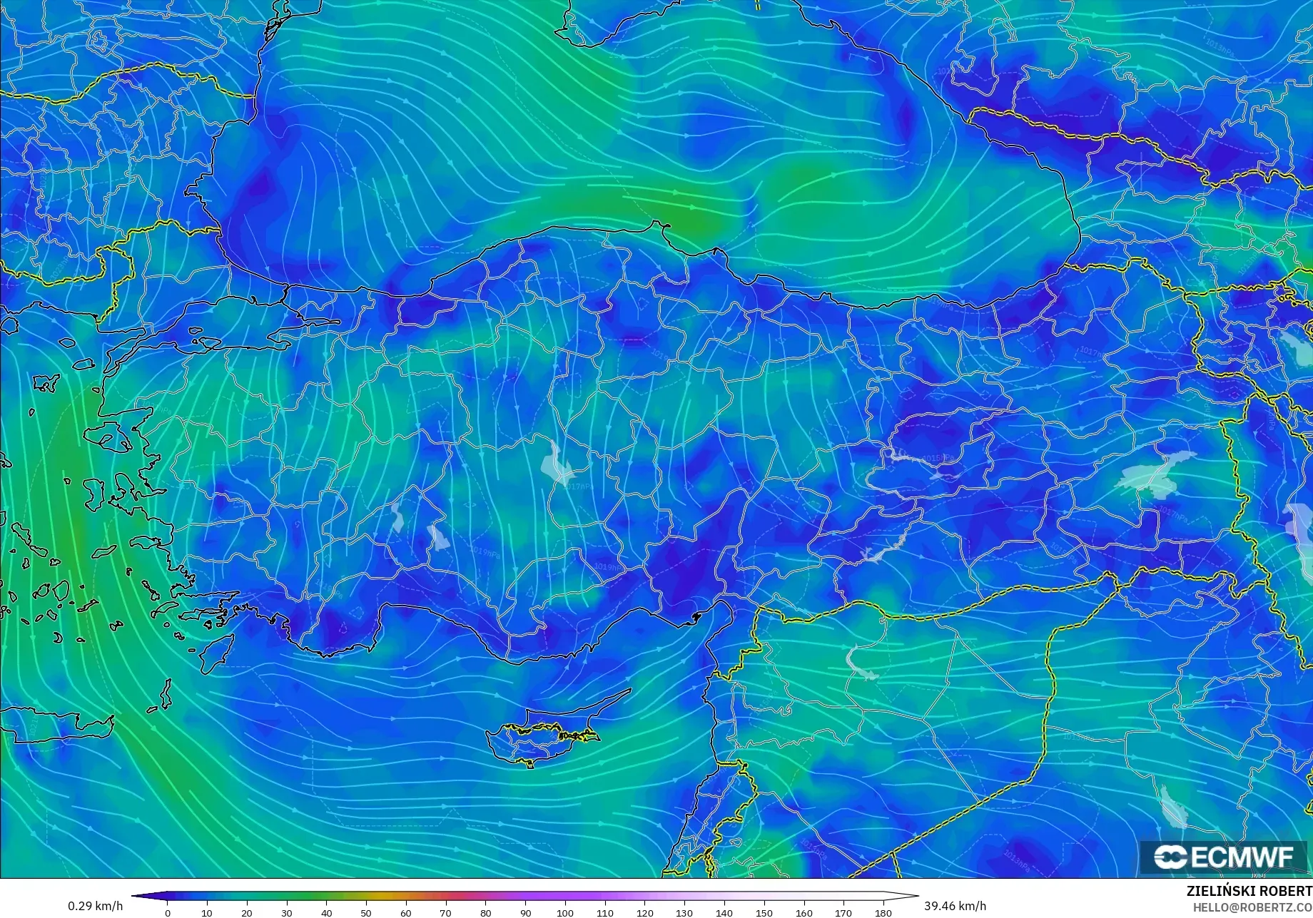 ECMWF IFS 0.25° モデル - トルコ, 風速（10m）