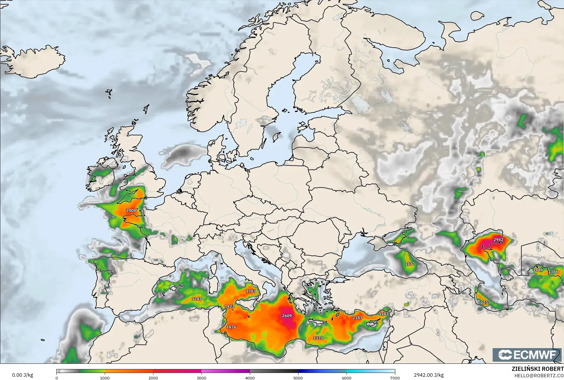 ECMWF IFS 0.25° モデル - ヨーロッパ, CAPE