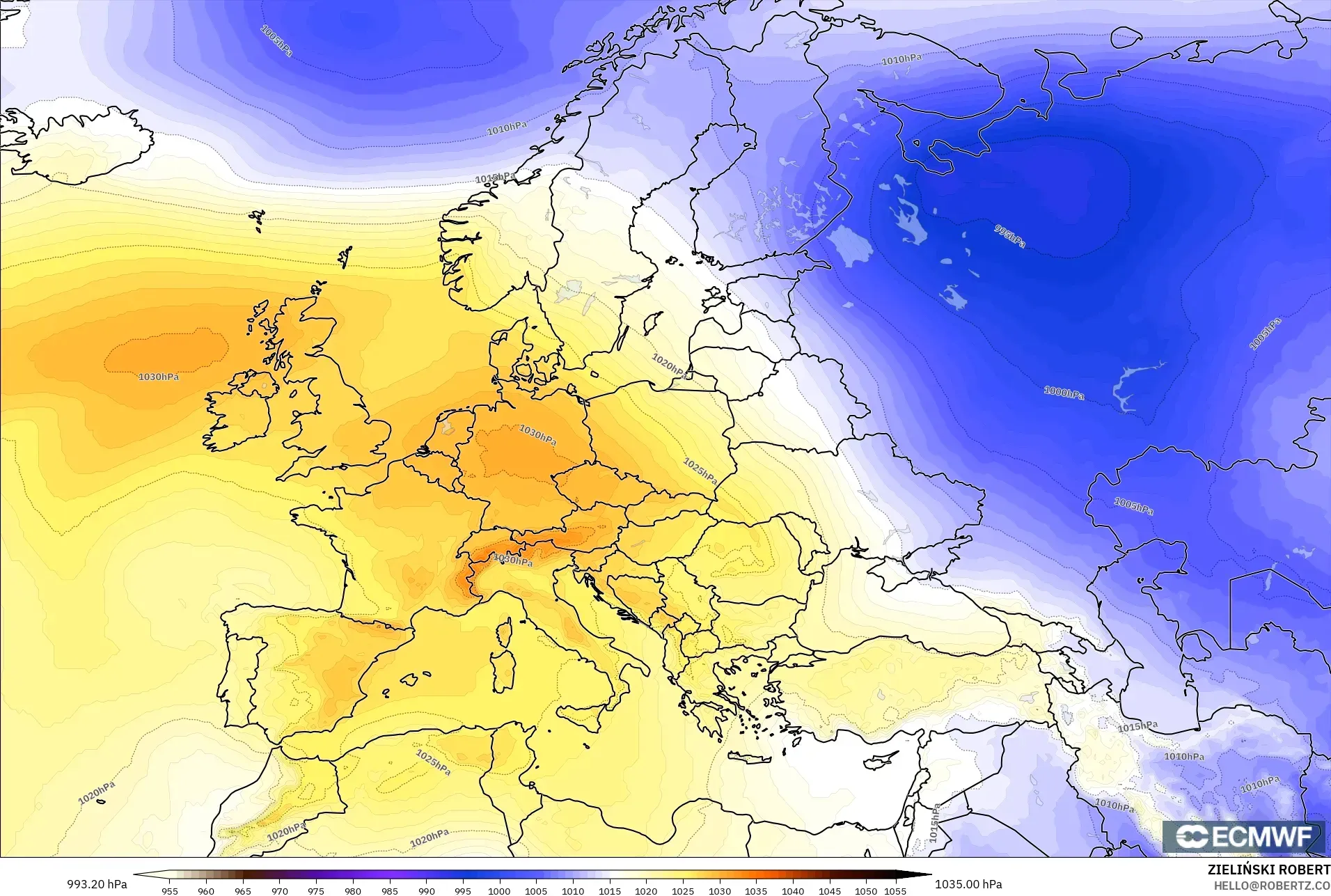 ECMWF IFS 0.25° モデル - ヨーロッパ, 気圧
