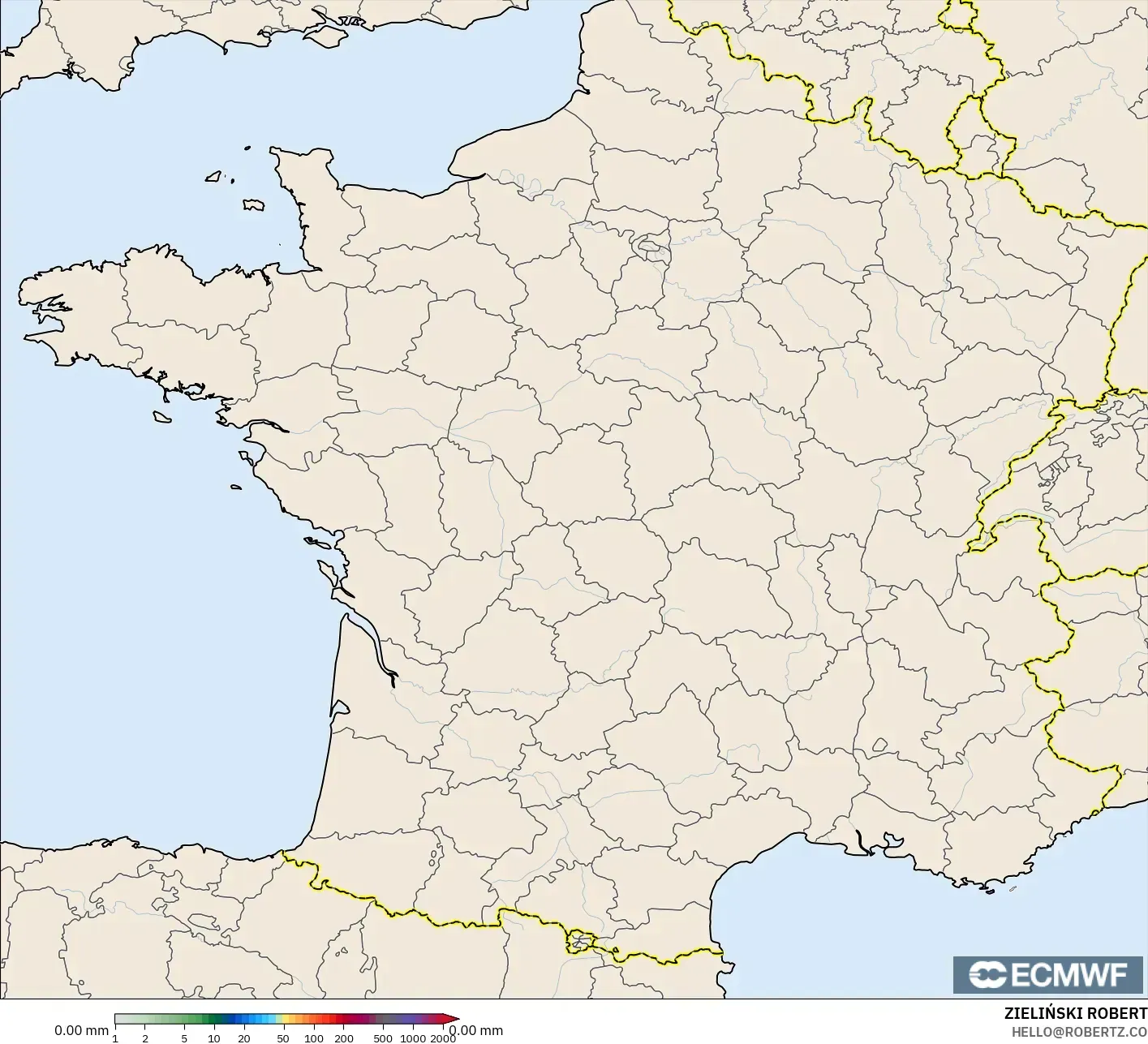 ECMWF IFS 0.25° モデル - フランス, 降水量の合計