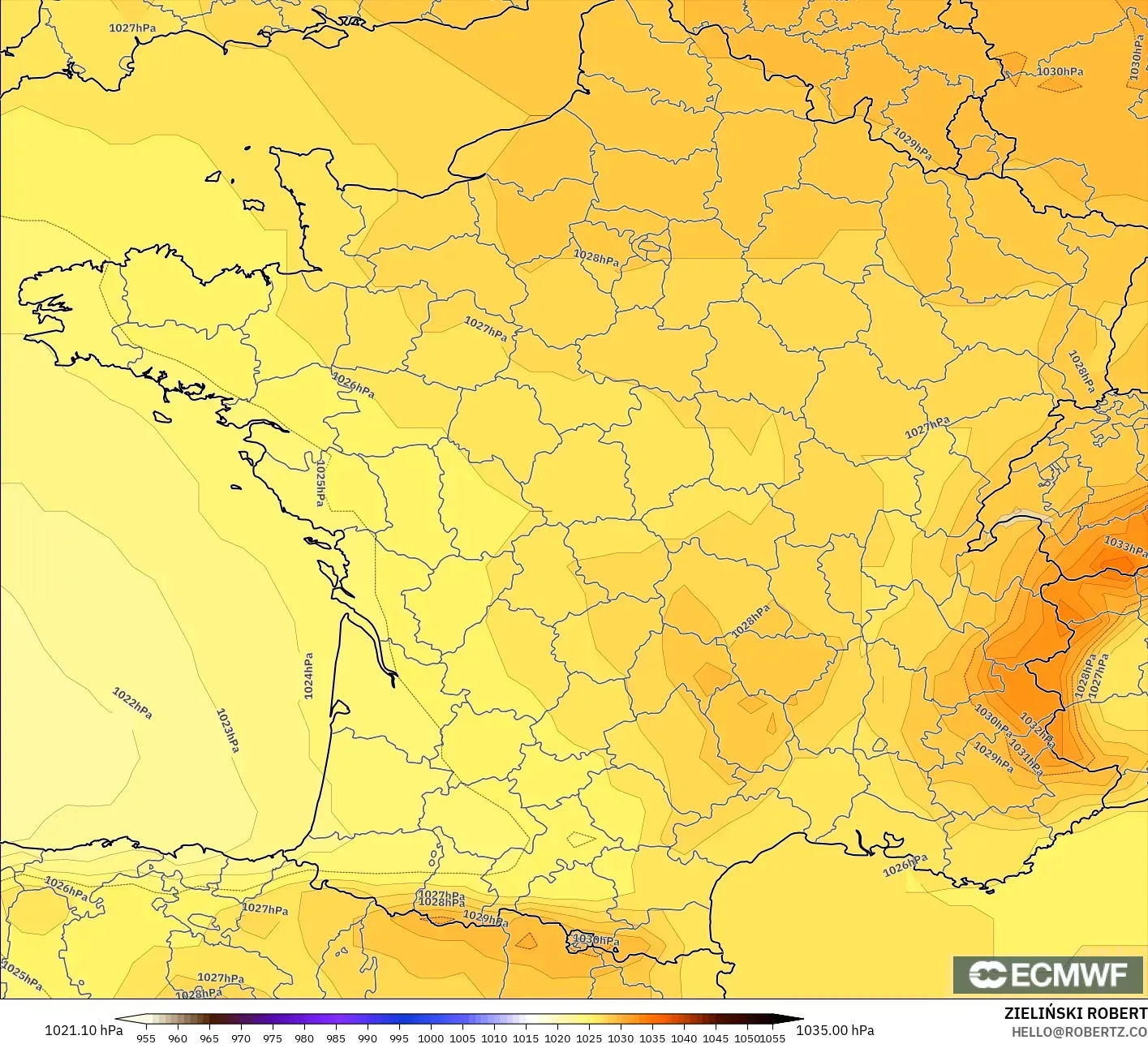 ECMWF IFS 0.25° モデル - フランス, 気圧