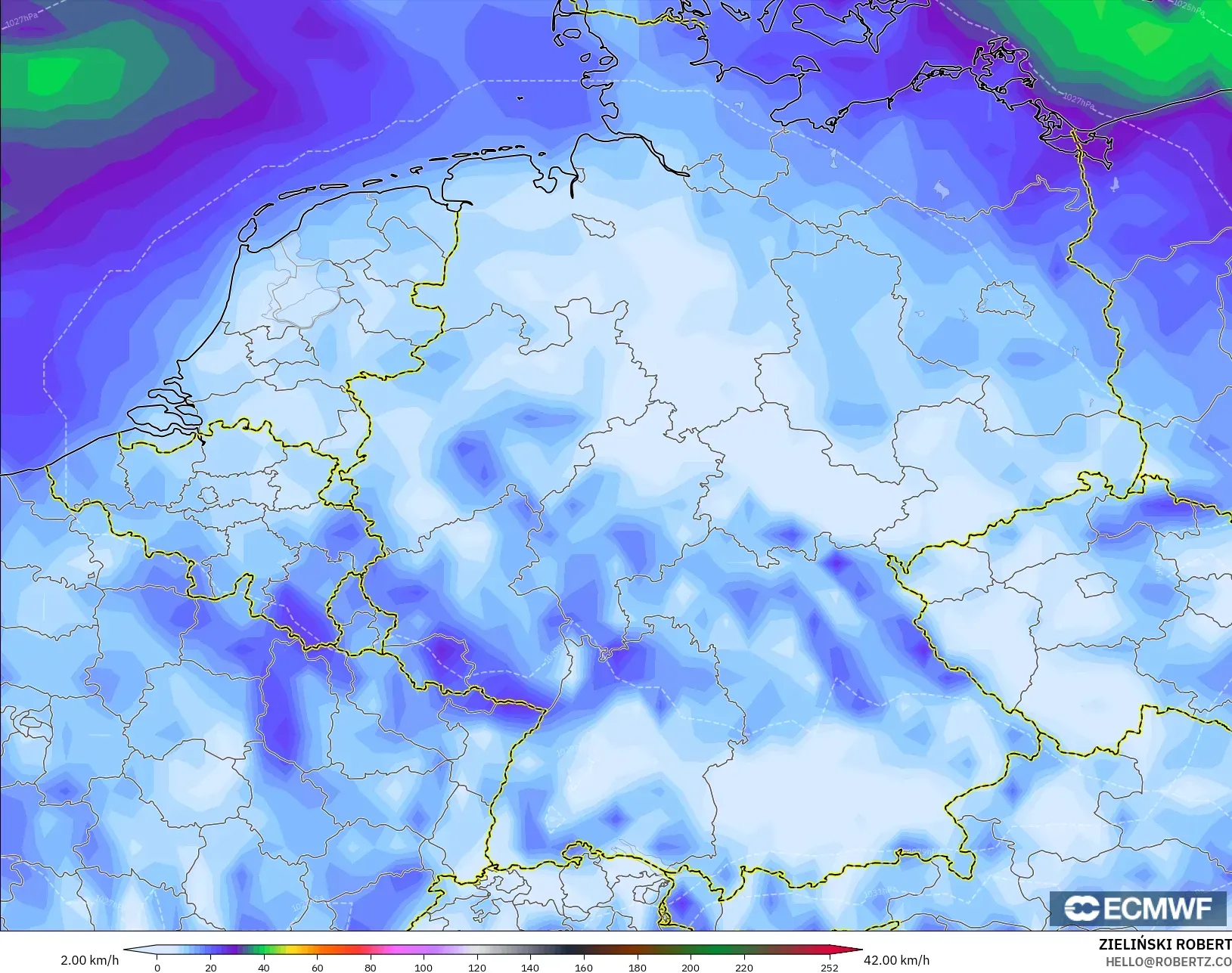 ECMWF IFS 0.25° モデル - ドイツ, 突風