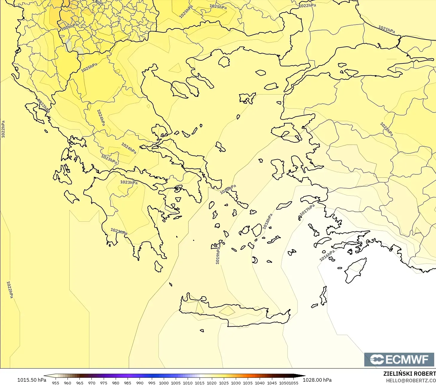 ECMWF IFS 0.25° モデル - ギリシャ, 気圧