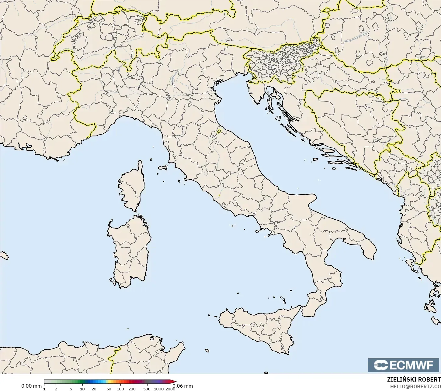 ECMWF IFS 0.25° モデル - イタリア, 降水量の合計