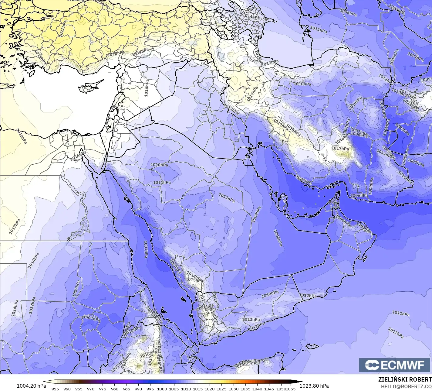 ECMWF IFS 0.25° モデル - 中東, 気圧