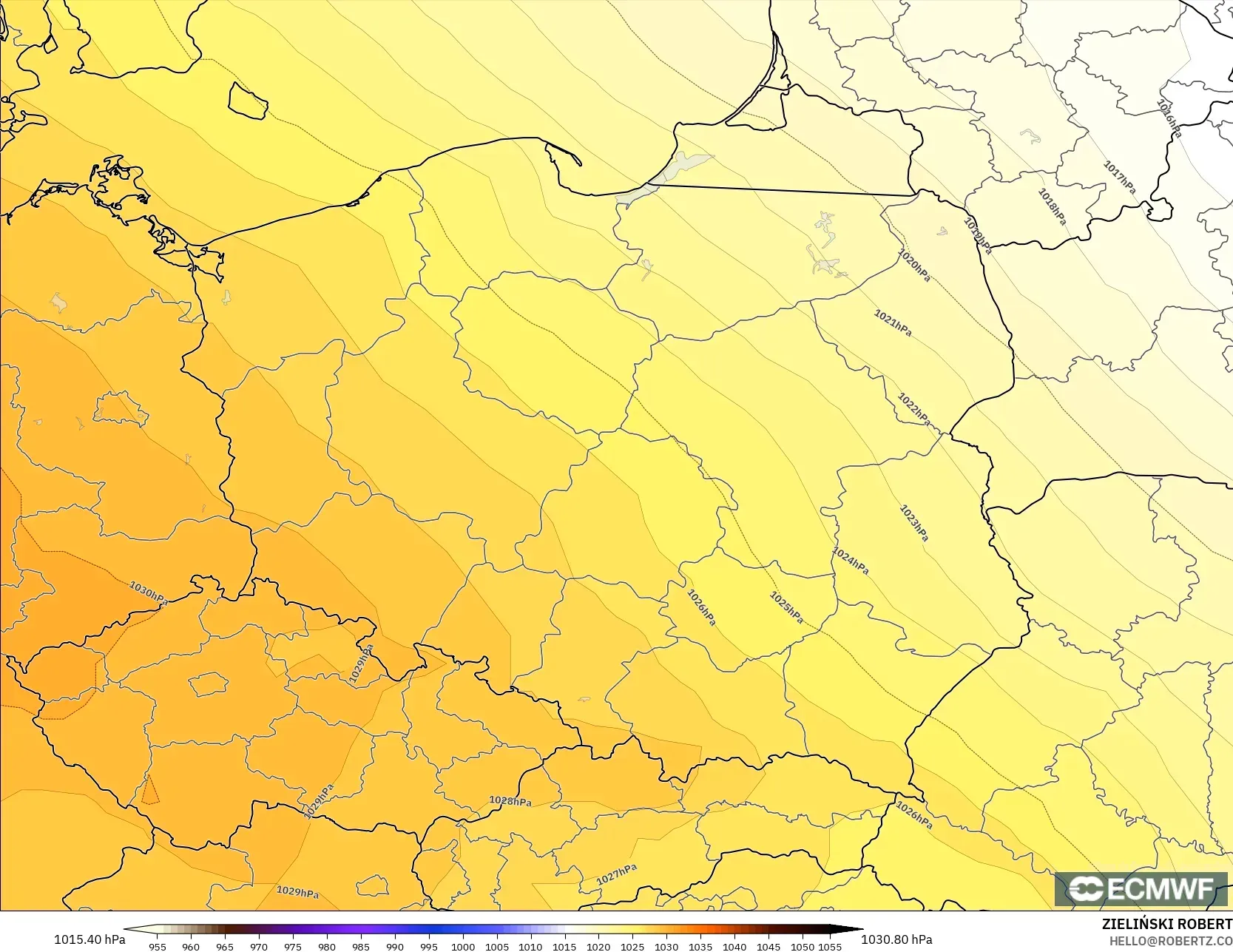 ECMWF IFS 0.25° モデル - ポーランド, 気圧