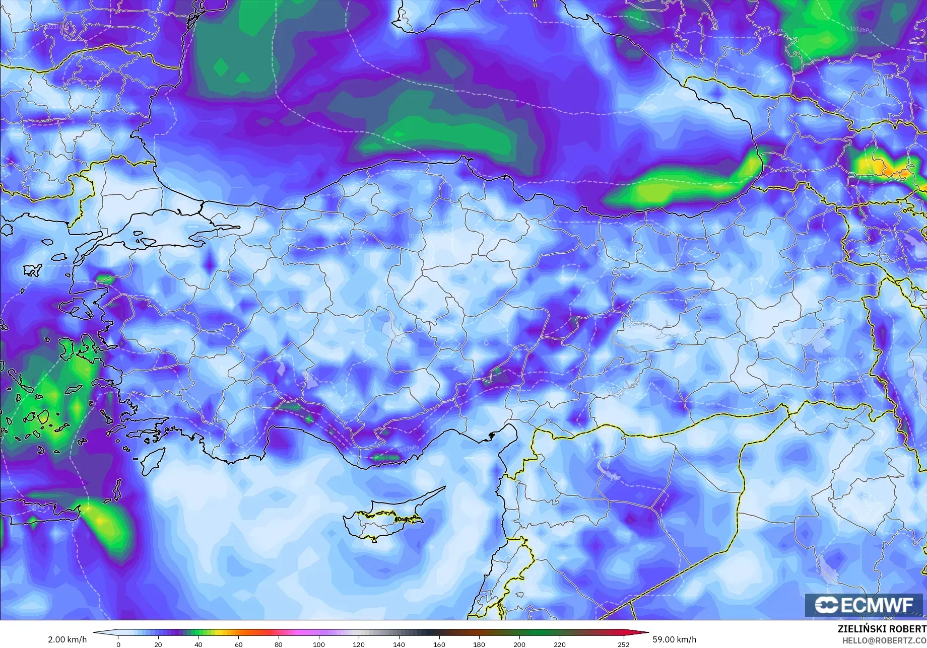 ECMWF IFS 0.25° モデル - トルコ, 突風（最大）