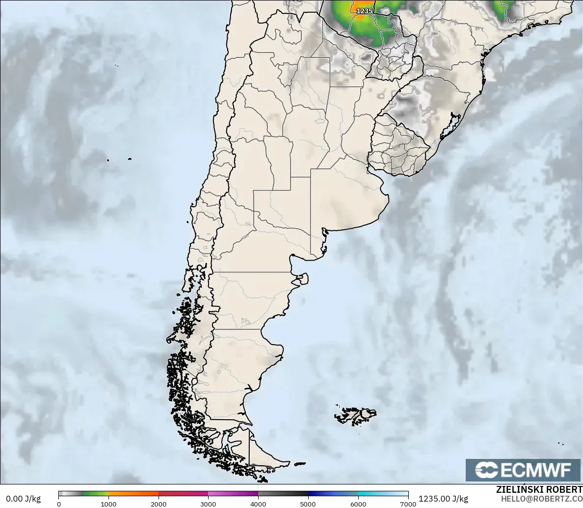 ECMWF IFS 0.25° モデル - アルゼンチン, CAPE