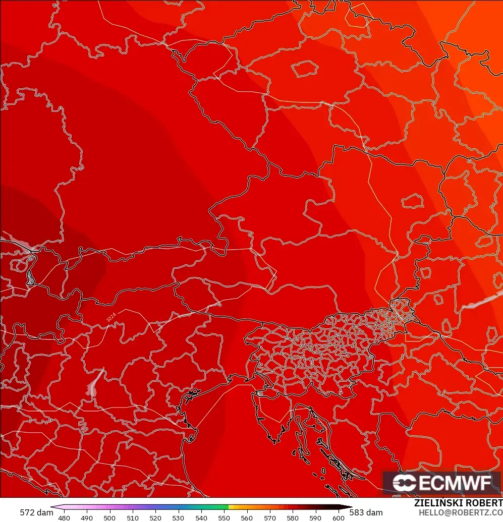 ECMWF IFS 0.25° モデル - オーストリア, 500hPaのジオポテンシャル高度