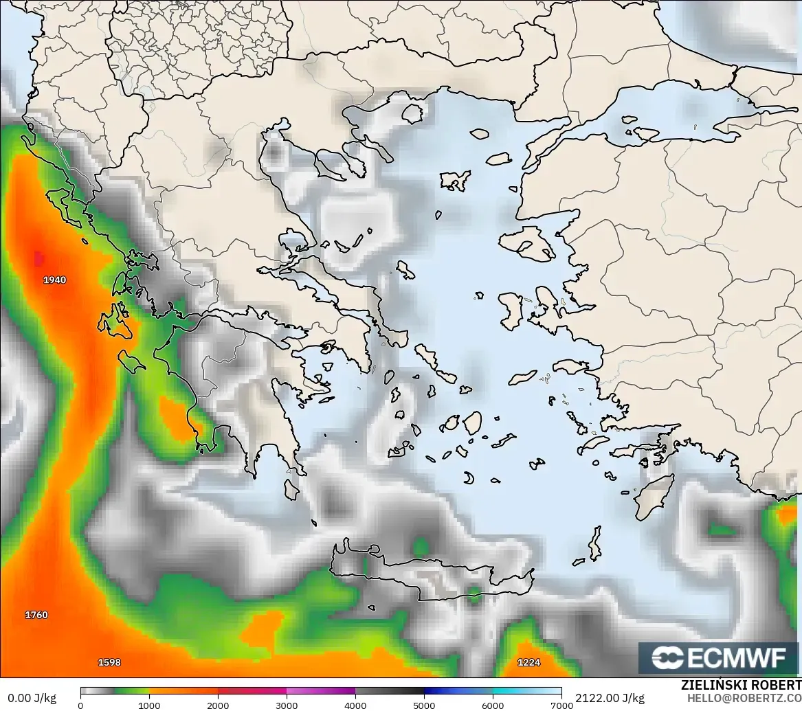 ECMWF IFS 0.25° モデル - ギリシャ, CAPE
