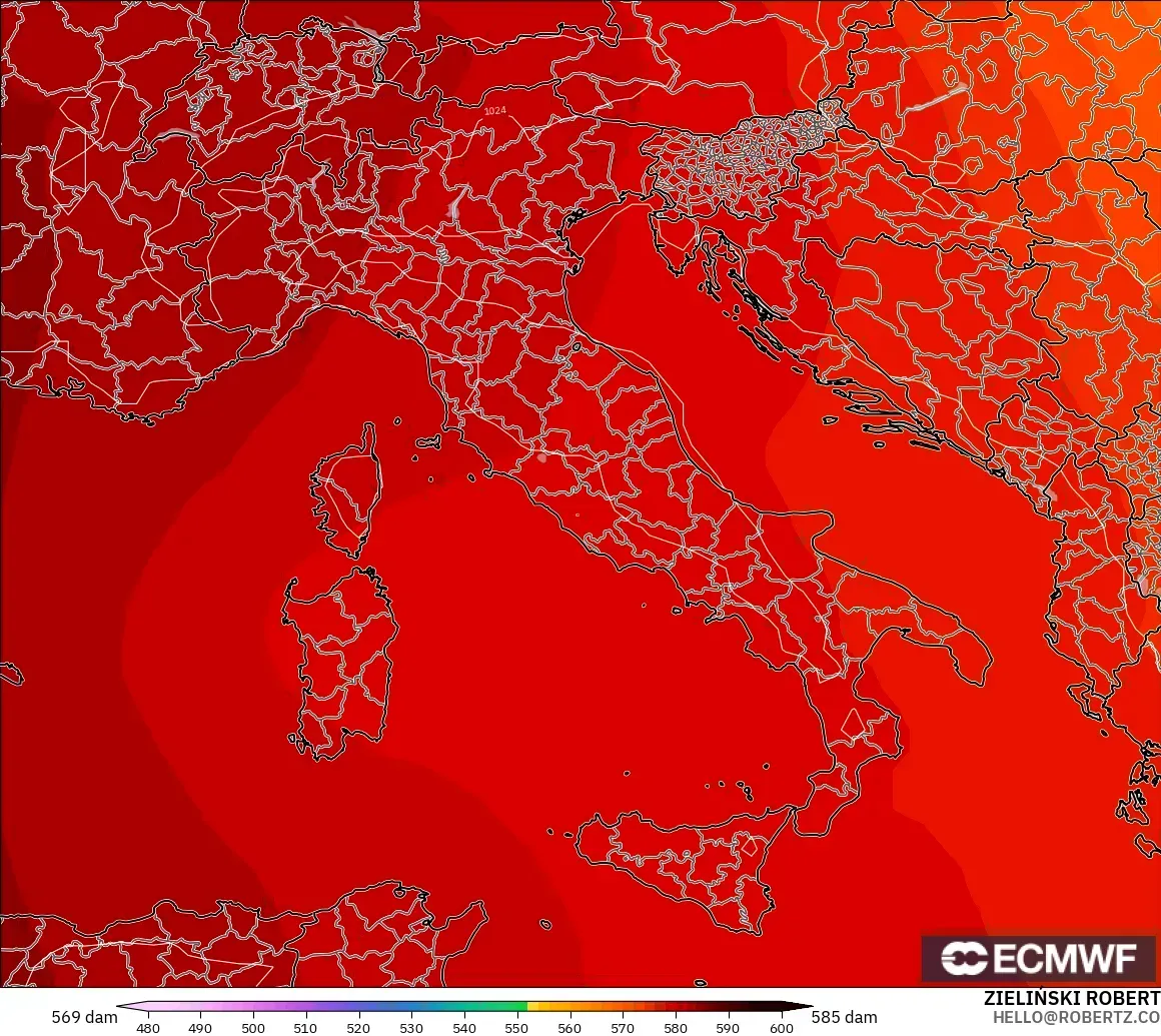 ECMWF IFS 0.25° モデル - イタリア, 500hPaのジオポテンシャル高度