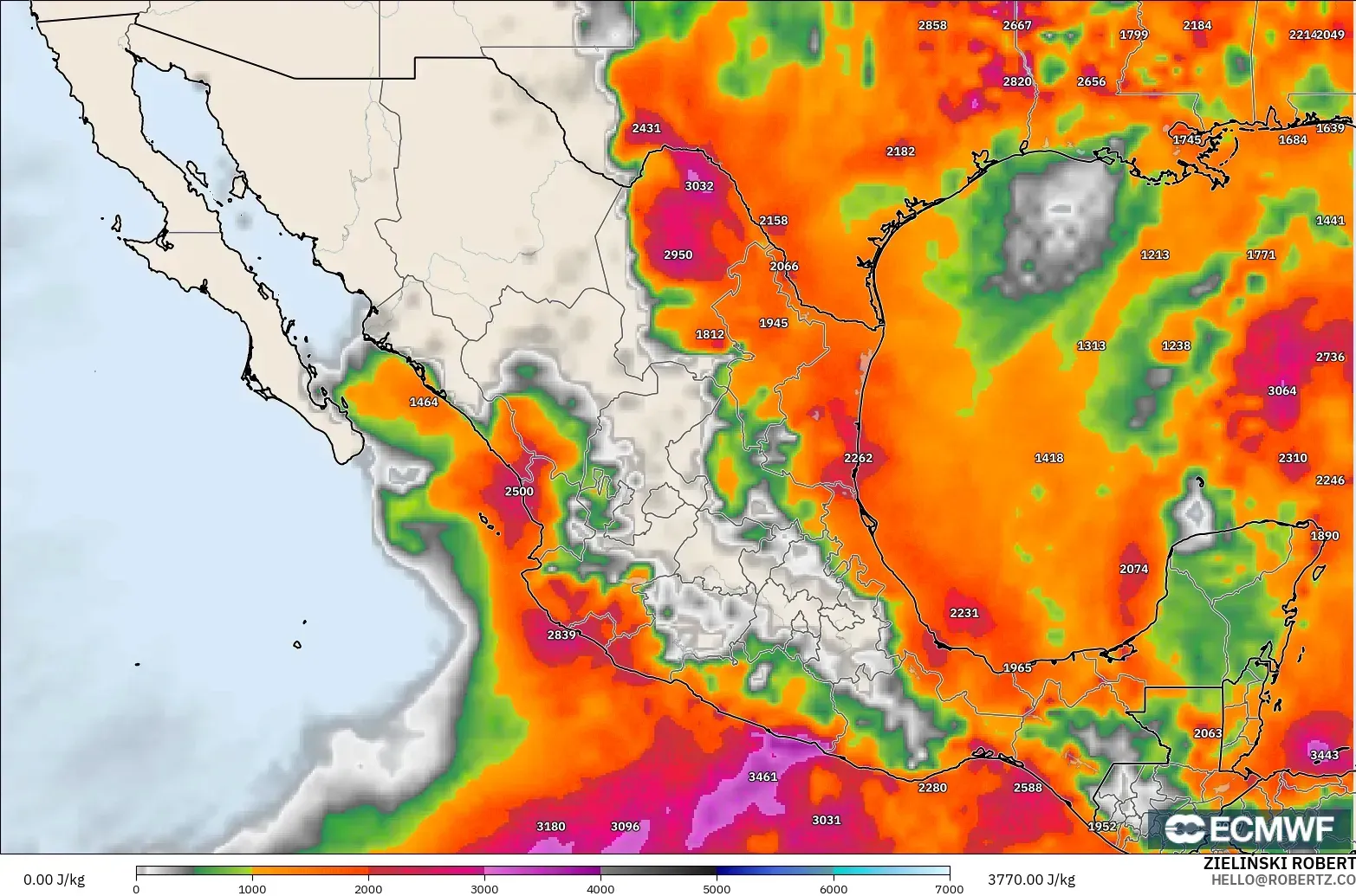 ECMWF IFS 0.25° モデル - メキシコ, CAPE