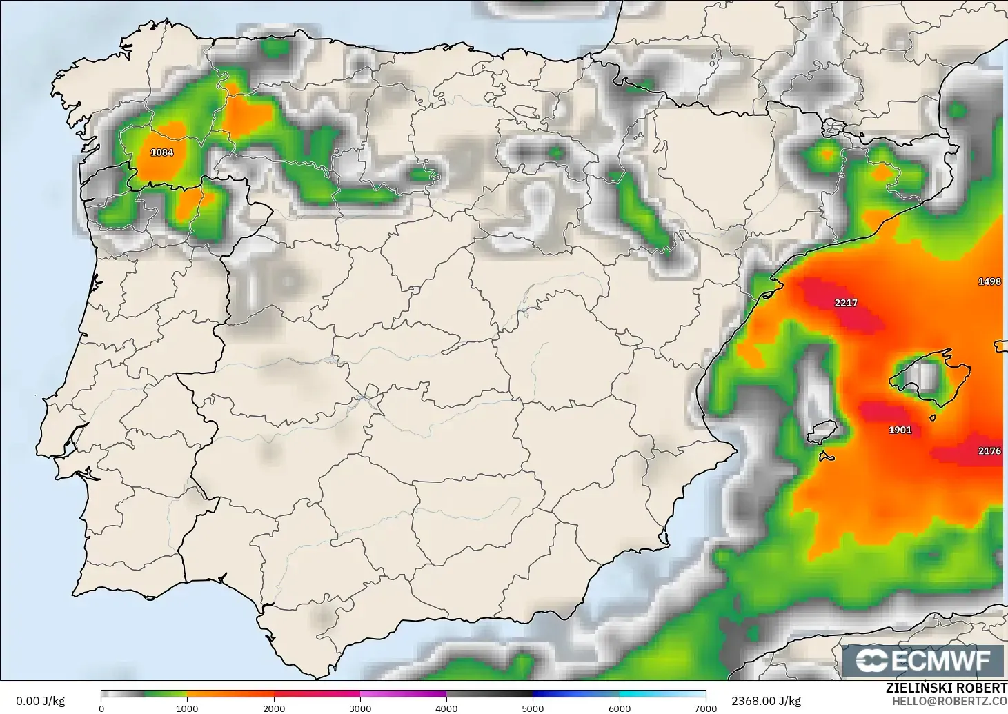 ECMWF IFS 0.25° モデル - スペイン, CAPE