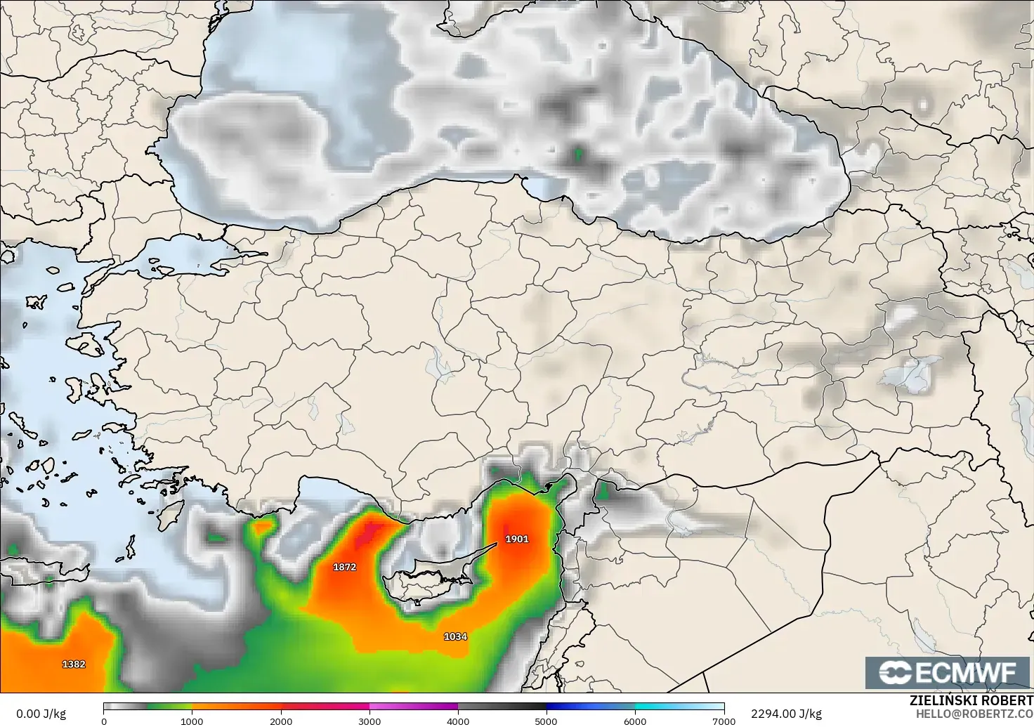 ECMWF IFS 0.25° モデル - トルコ, CAPE