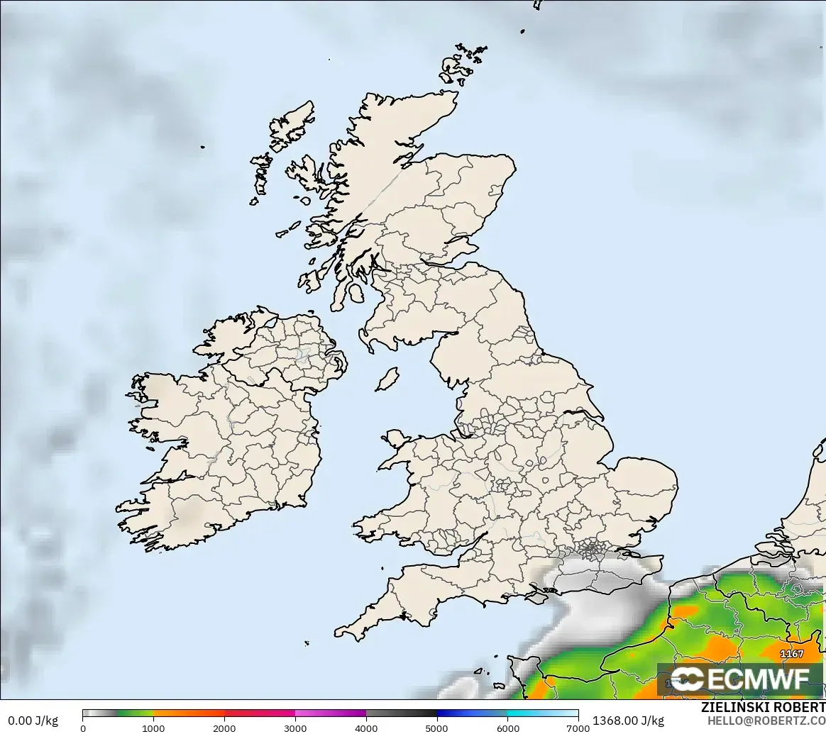 ECMWF IFS 0.25° モデル - イギリス, CAPE