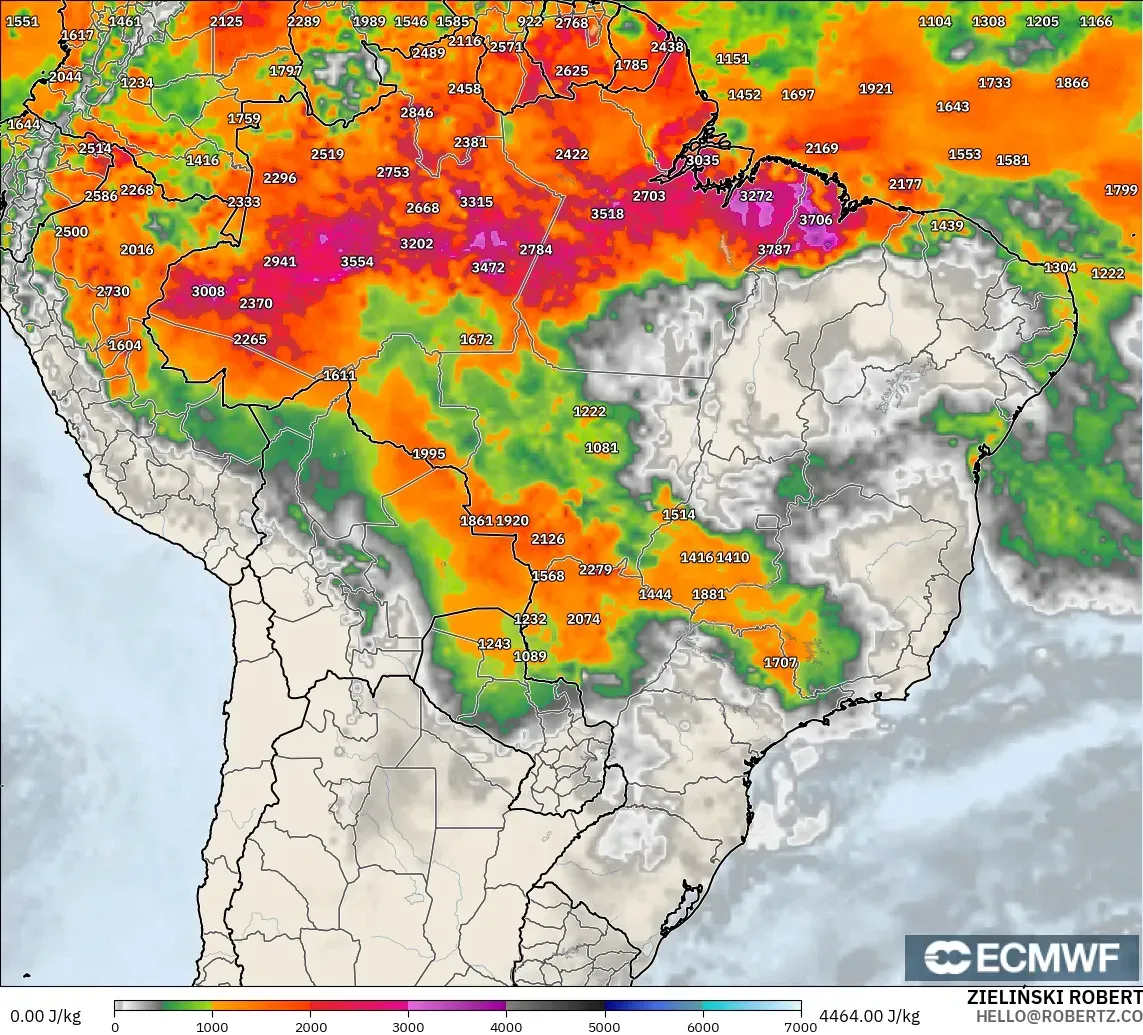 ECMWF IFS 0.25° モデル - ブラジル, CAPE