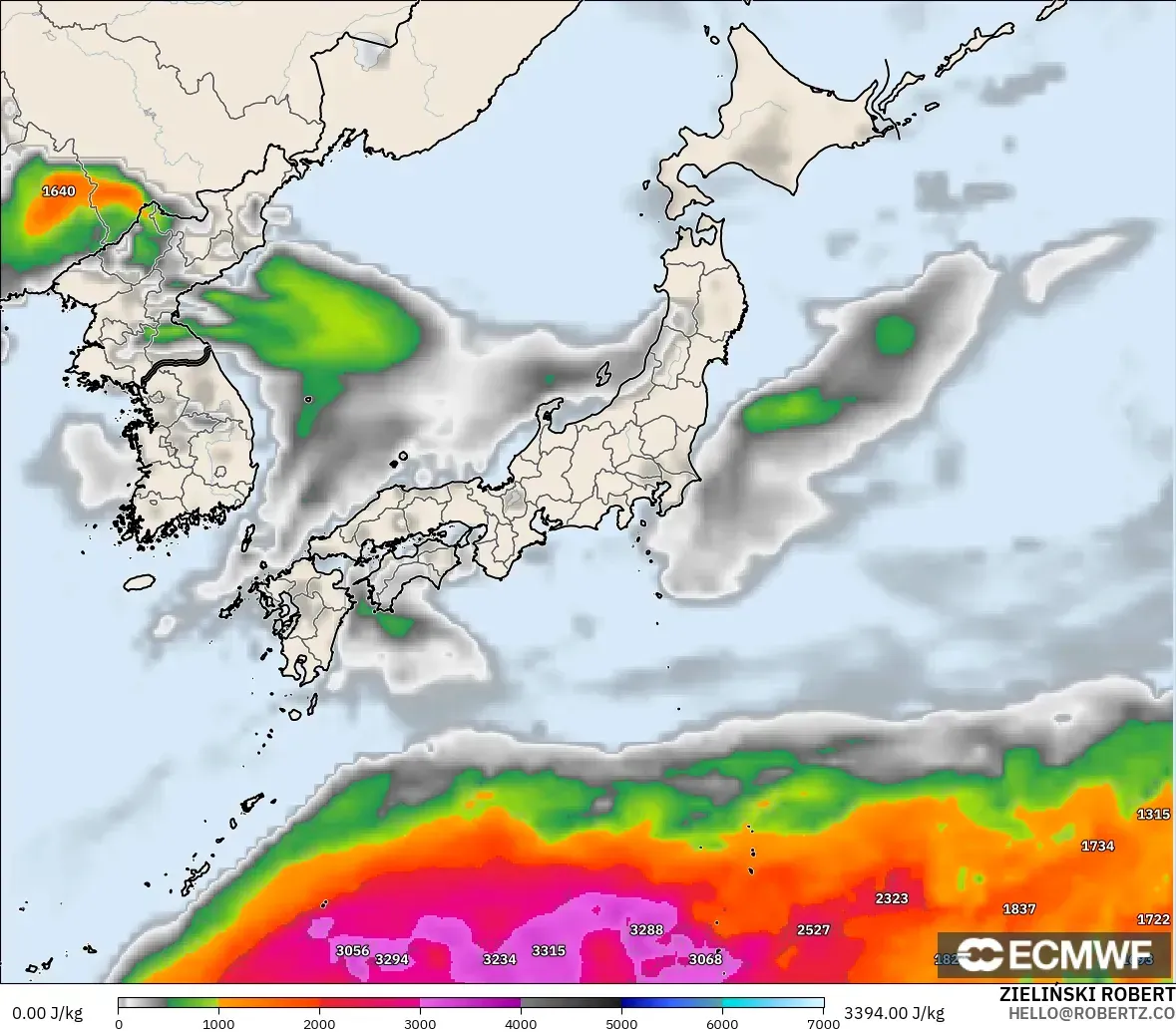 ECMWF IFS 0.25° モデル - 日本, CAPE