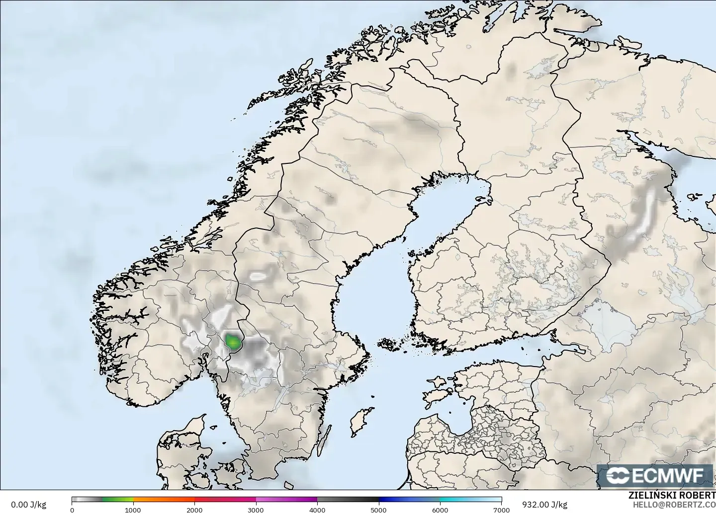 ECMWF IFS 0.25° モデル - スカンジナビア, CAPE